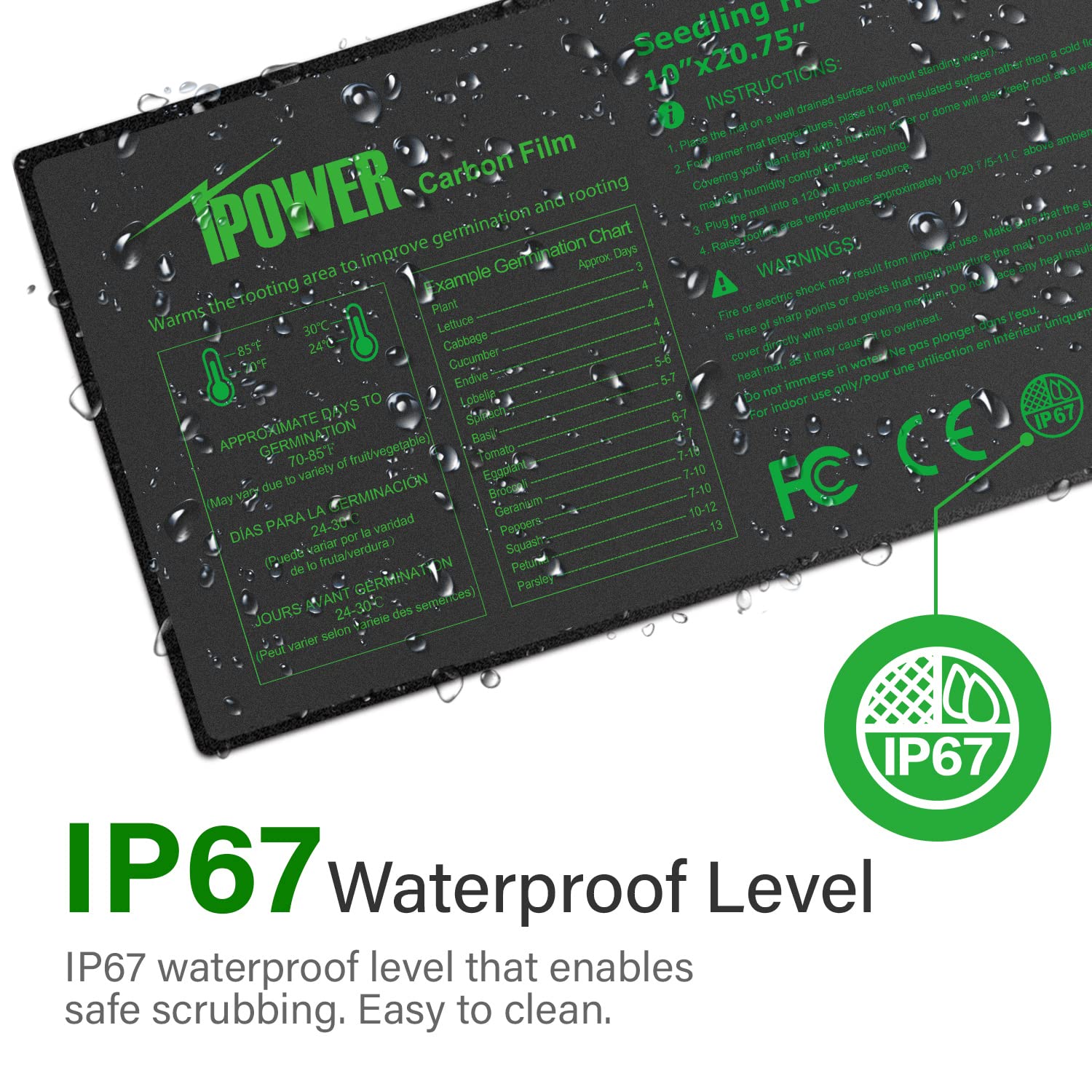 iPower 10 x 20.75 Seeding Heat Mat - Durable Waterproof Carbon Film, Black