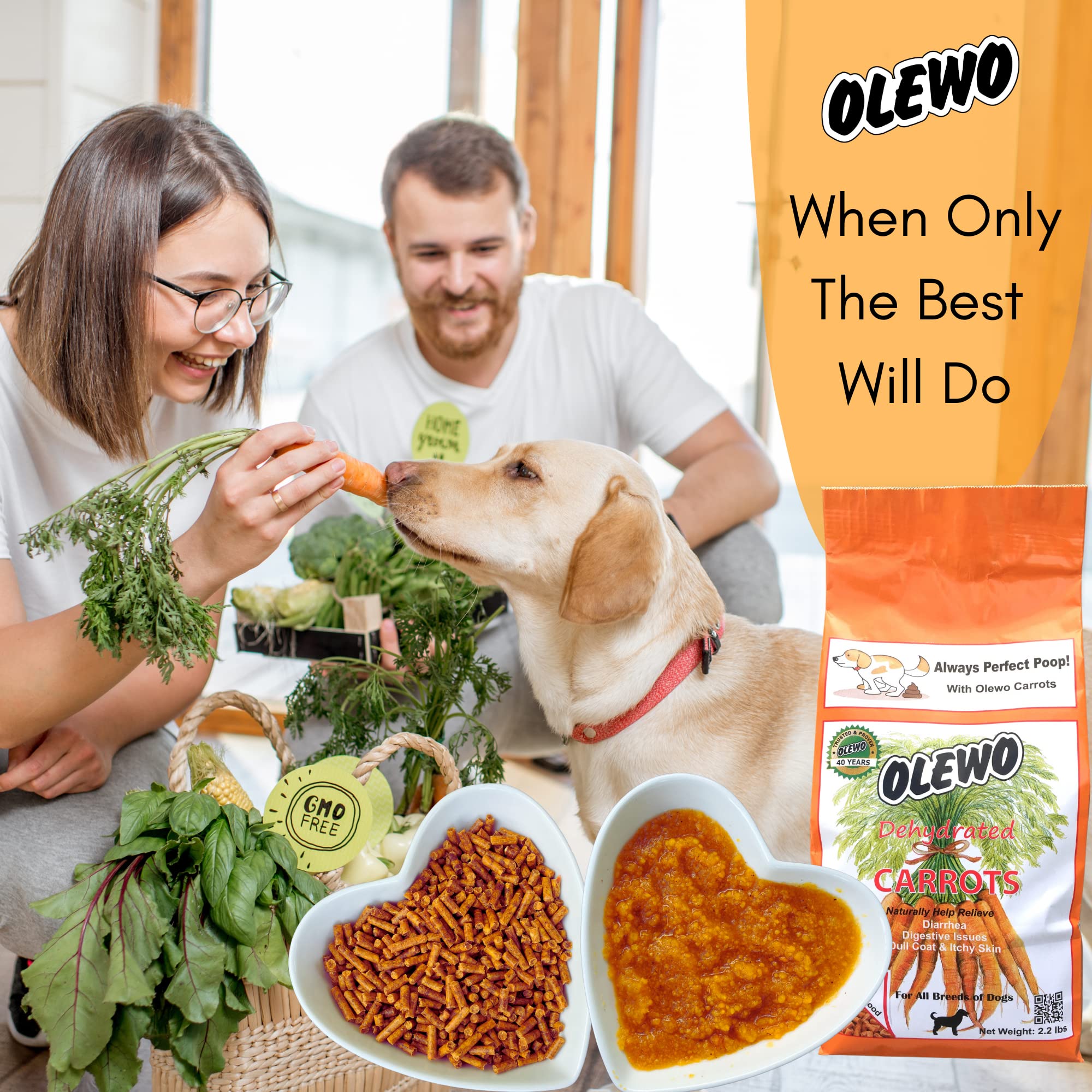 Olewo Original Carrots for Dogs - Fiber for Dogs Keep Poop Firm, Digestive Dog Food Topper, Skin & Coat Support, Dehydrated Whol