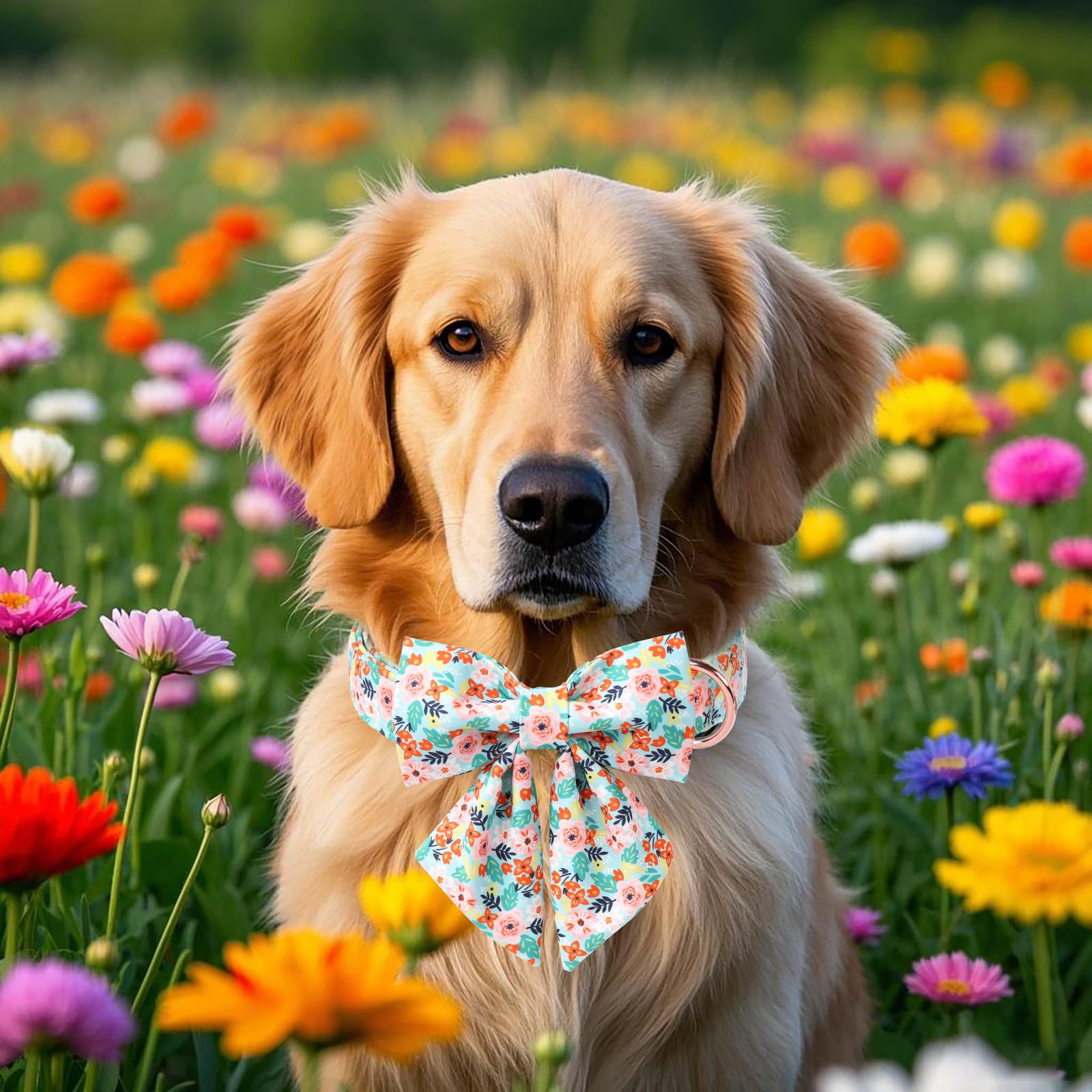 Babole Pet Floral Dog Collar With Bow Tie - Adjustable Blue Flower Lady Bow Collar Breathable Comfort Spring-Summer Dog Collars