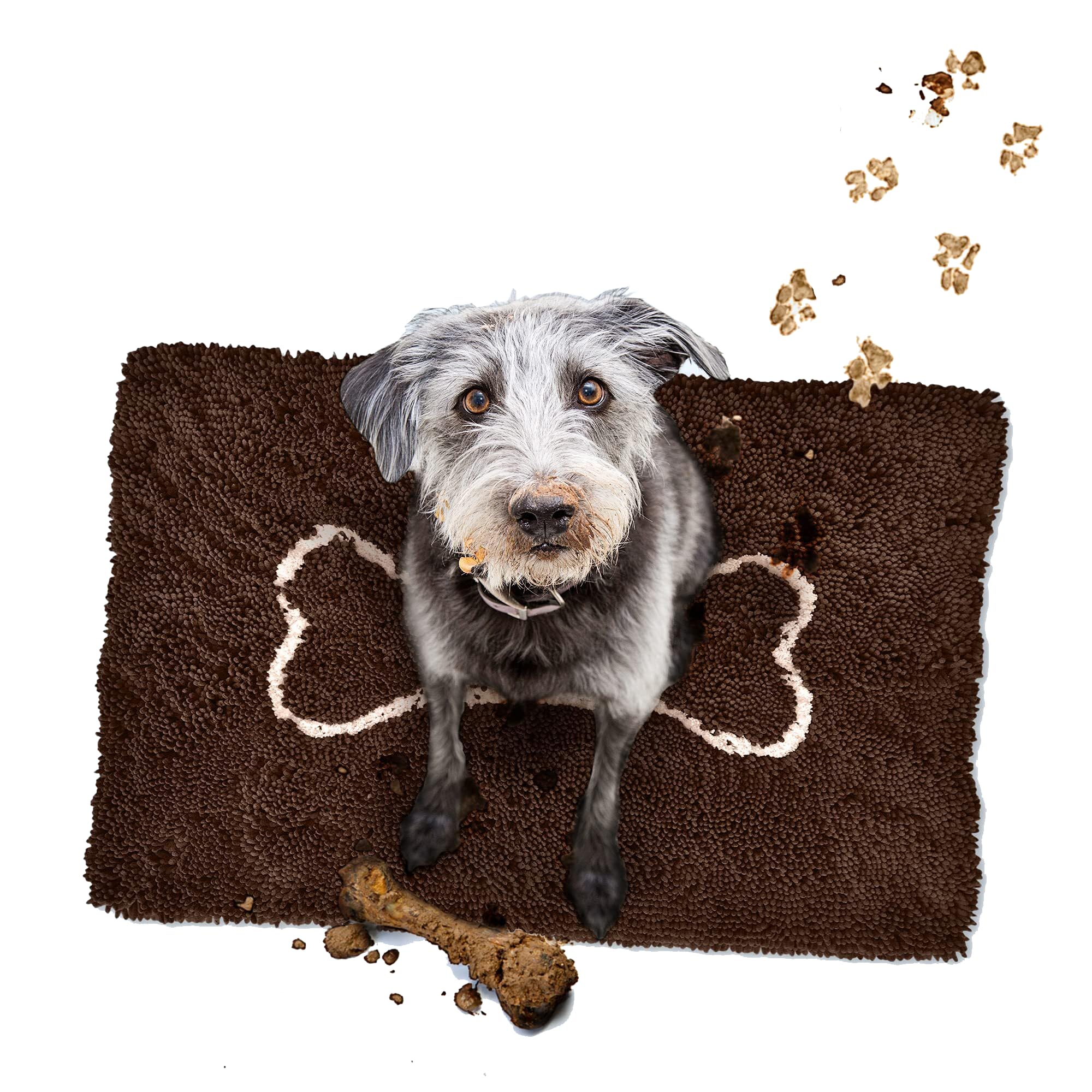 Soggy Doggy Doormat with Bone Design, Microfiber Chenille Indoor Wet Dog Mat for Muddy Paws and Drying, Ultra-Absorbent Dog Mats