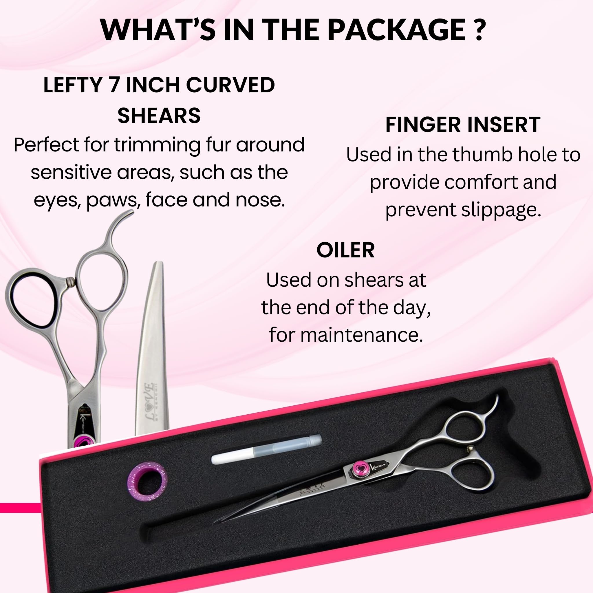 Kenchii Left Handed Dog Grooming Scissors | 7 Inch Shears | Curved Scissors For Dog Grooming | Love Collection Dog Shears | Pet Grooming Accessories | Pet Hair Trimming Scissor