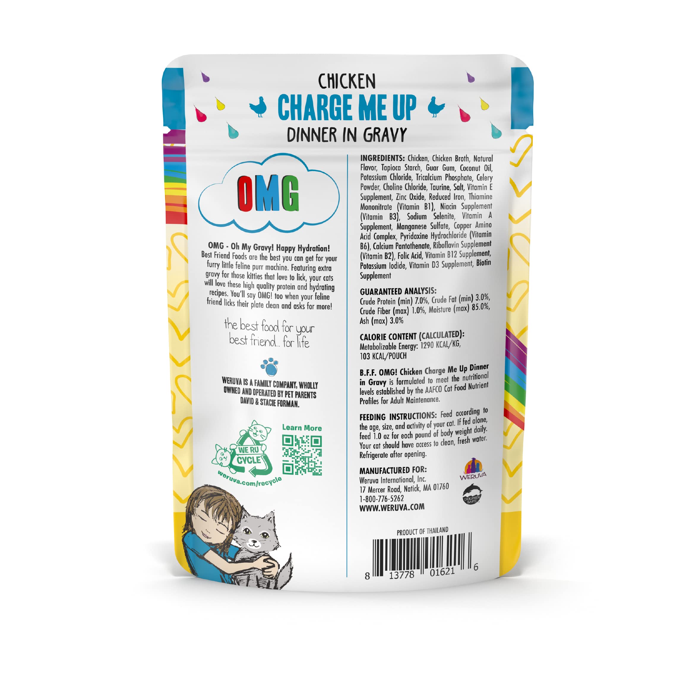 Weruva B.F.F. OMG - Best Feline Friend Oh My Gravy!, Chicken Charge Me Up with Chicken in Gravy, 2.8oz Pouch (Pack of 12)