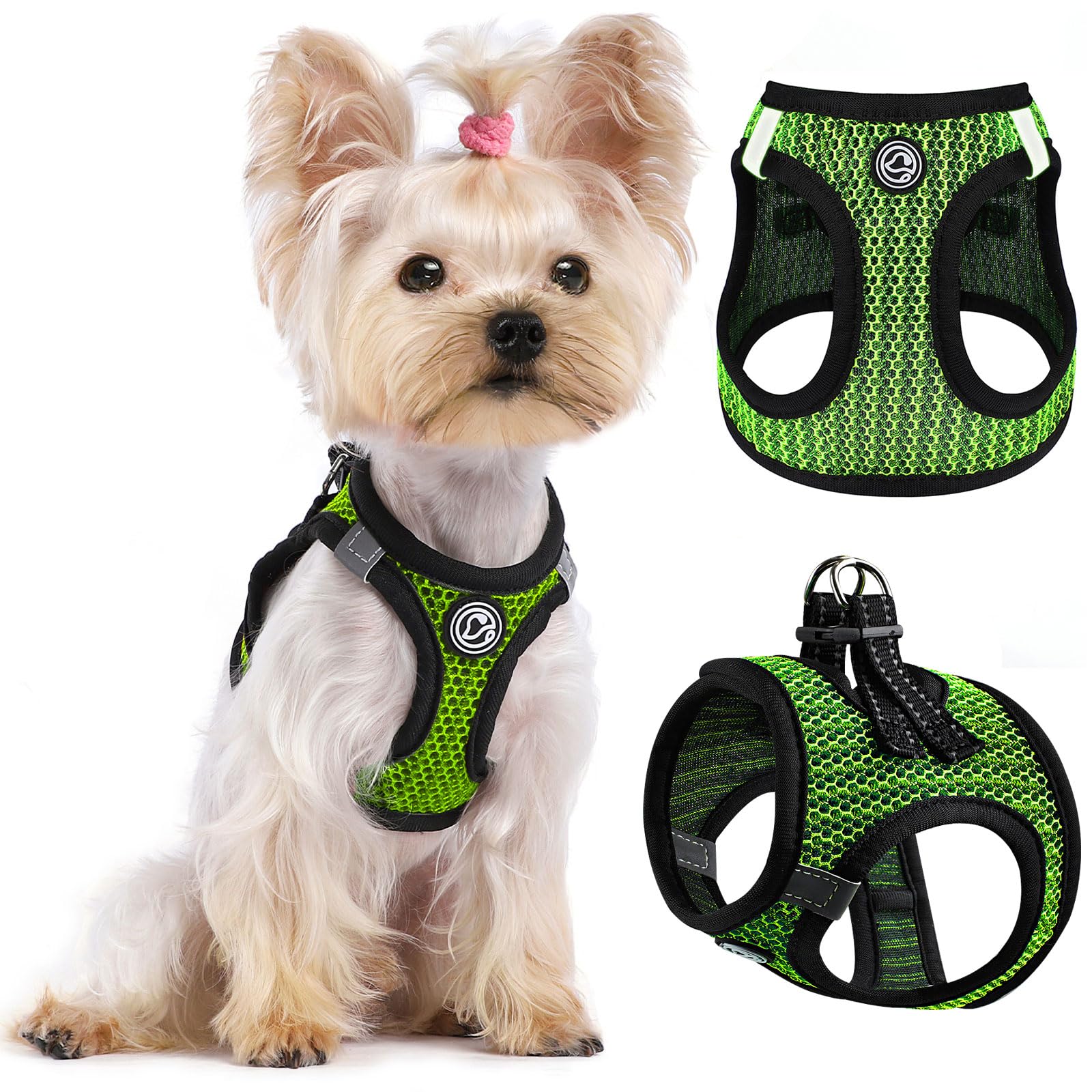 No Pull Small Dog Harness For Under 22 Lbs Dogs, Step In Air Mesh Puppy Reflective Lightweight Dogs Cats Vest (Green