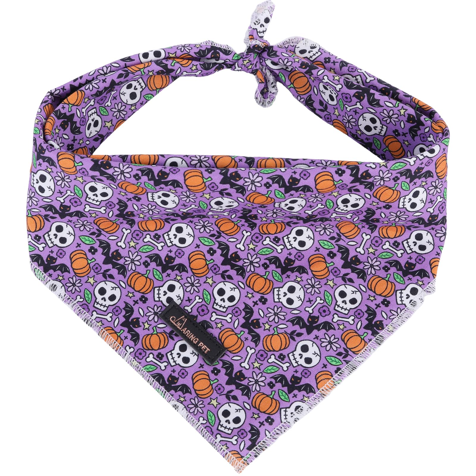 Aring Pet Halloween Dog Bandana Cotton Pumpkin Dog Bandanas, Comfortable Purple Skull Bats Dog Triangle Bibs Scarf For Small To Large Dogs And Cats