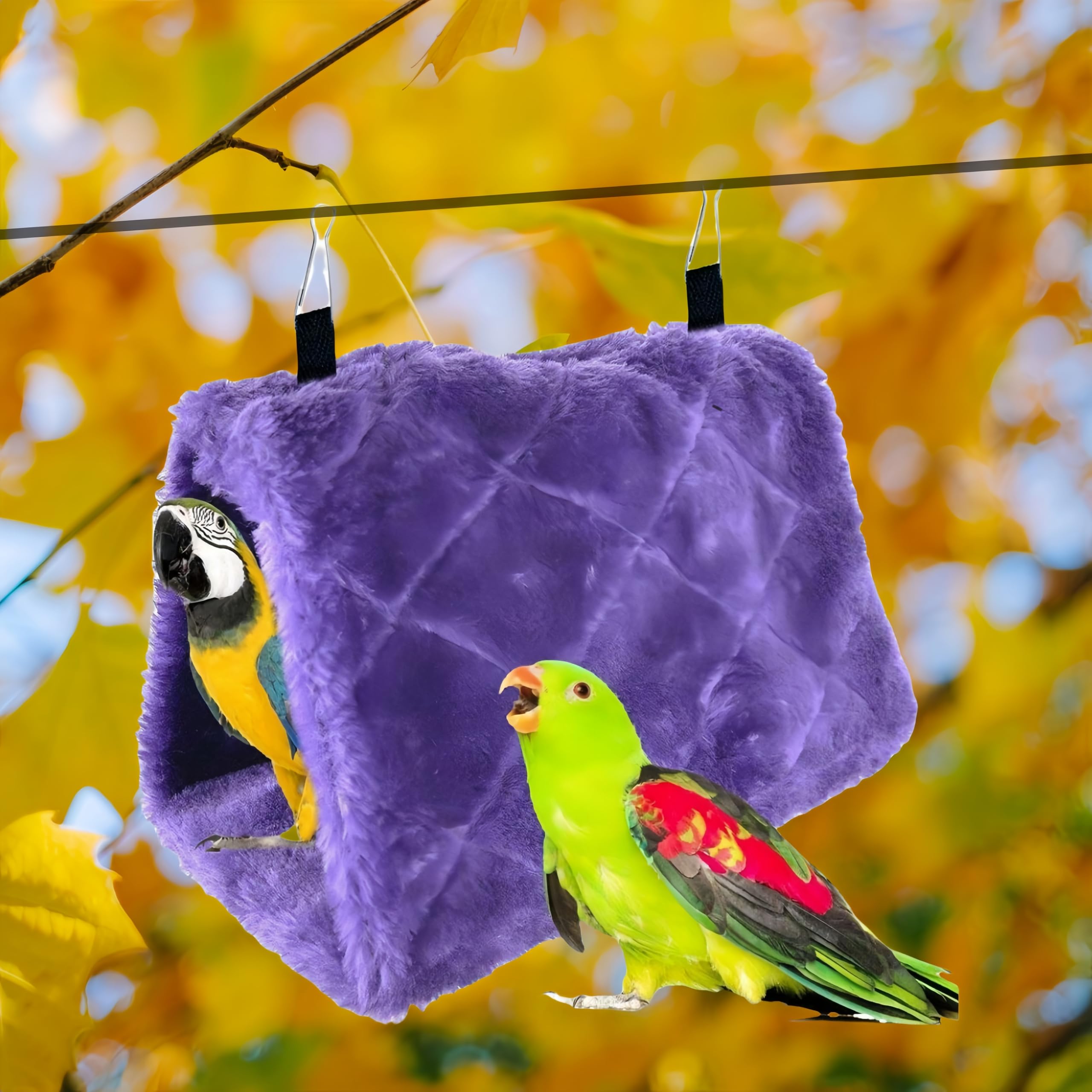 Magnoloran 2 Pack Warm Bird Nest House Bed Hanging Hammock Toy Sleeping Bed Plush Hanging Snuggle Cave Happy Hut For Pet Parrot Parakeet Cockatiel Conure Cockatoo African Grey Macaw(Purple)