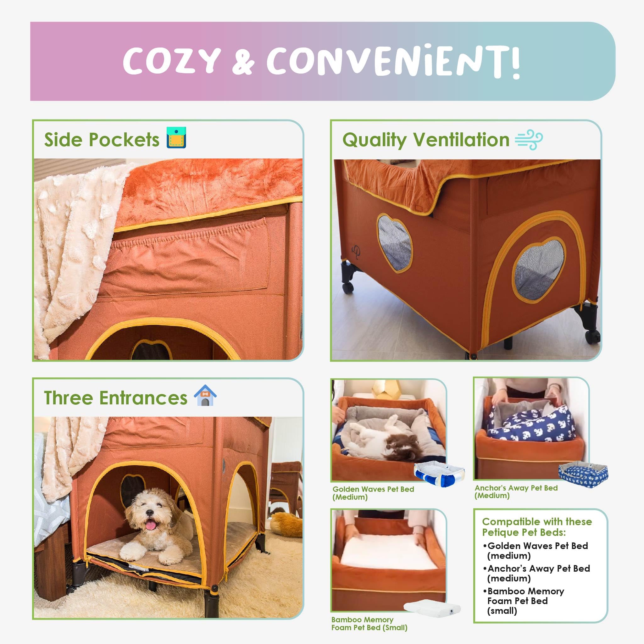 Petique Bedside Lounge Pet Bed, Bunk Bed For Medium Size Pets, Raised Lounge Bed For Cats & Dogs, Lion’S Den Design,Brown, 39.0'L X 22.5'W X 33.5'Th