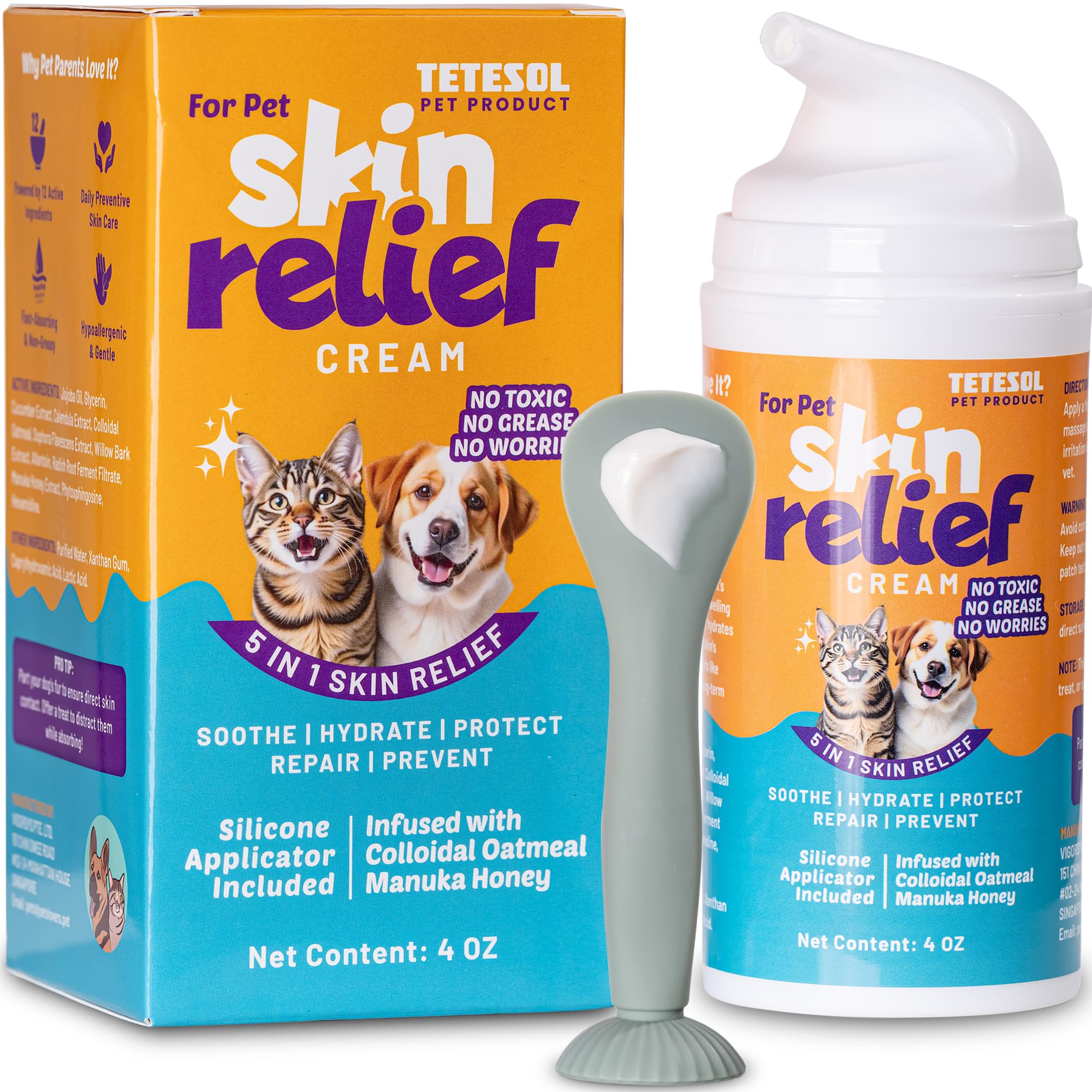Tetesol Dog Skin Soother - Dry Itchy Skin Relief & Hot Spots Soothing Cream for Dogs&Cats - Healing Ointment with Colloidal Oatm