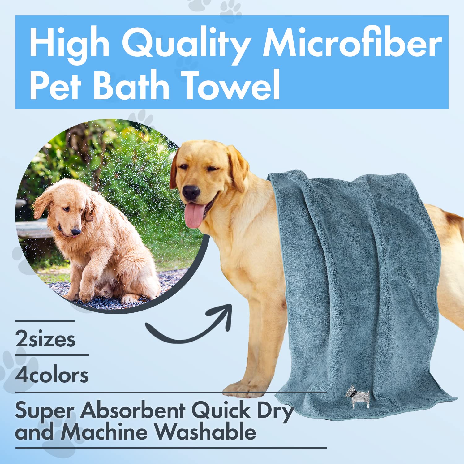 Ujclife Microfiber Pet Grooming Towel ,Pack Of 2 , Super Absorbent - Quick Drying Super Soft Pet Towel/Bathing Supplies ,For Dog