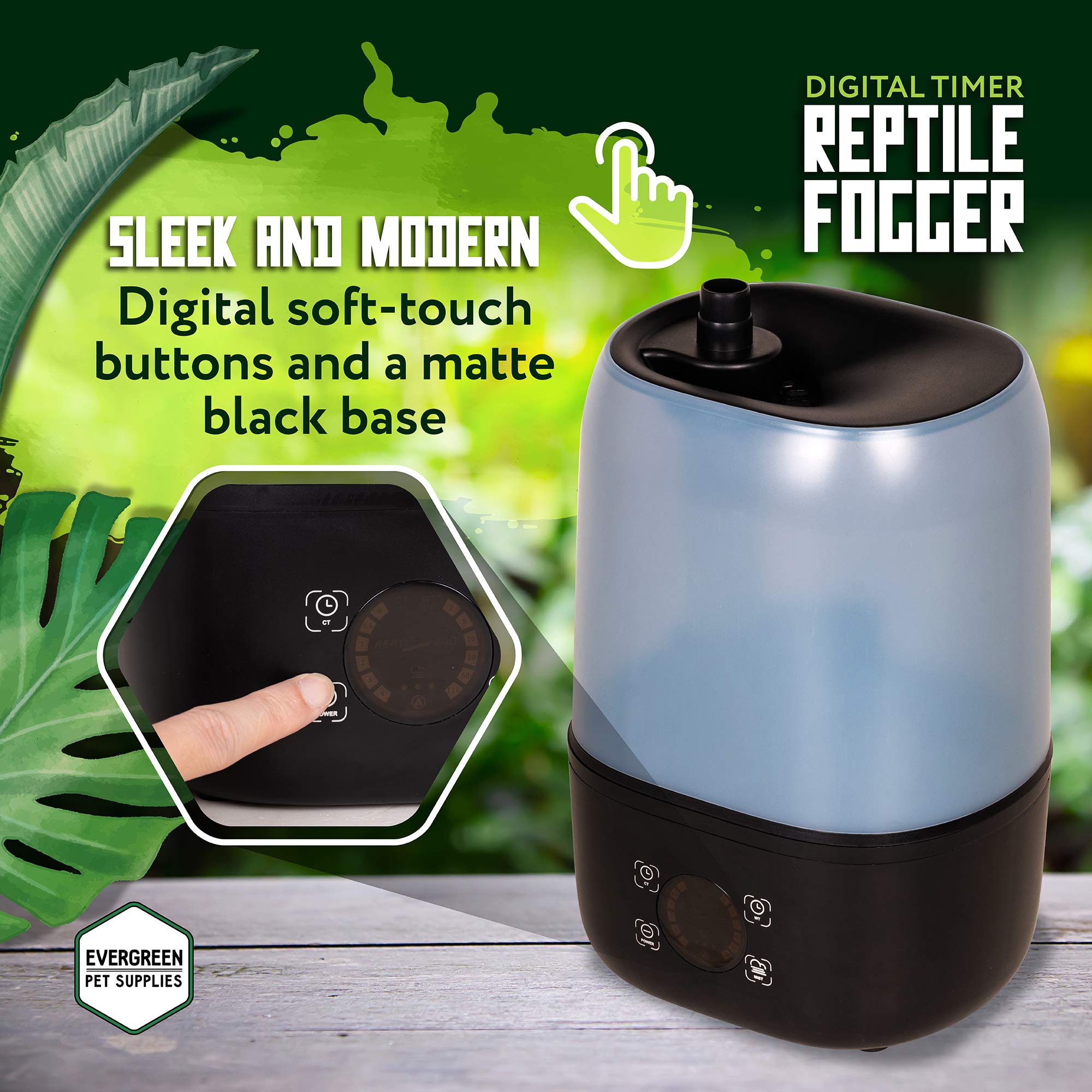 Evergreen Pet Supplies Reptile Humidifier/Fogger - 4L Tank with Digital Timer - Ideal for All Terrariums and Enclosures