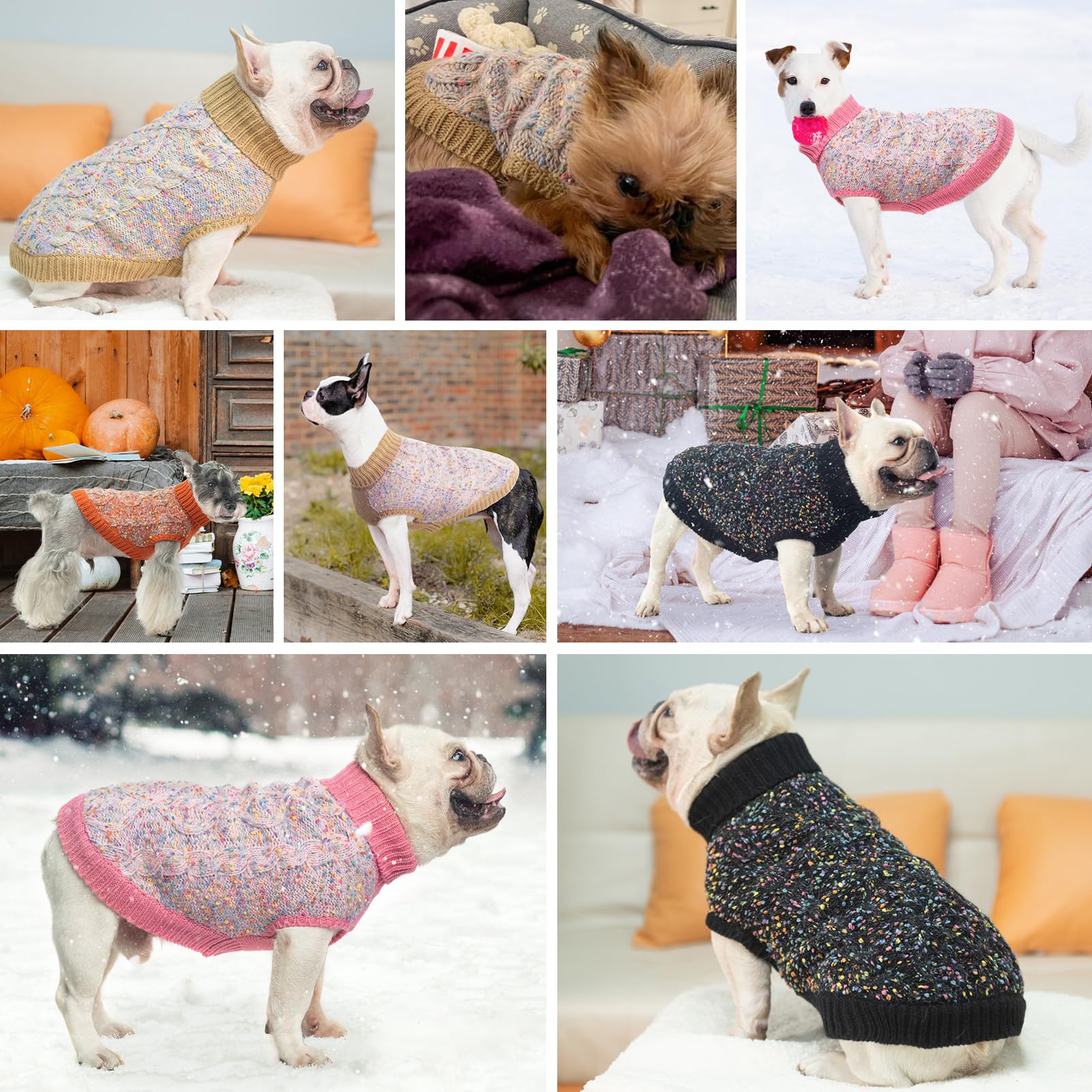 Beautyzoo Medium Dog Sweater, Fall Dog Sweater For Dogs Girls Boys Female Male, Color Block With Fuzzy Thread Knitted Turtleneck