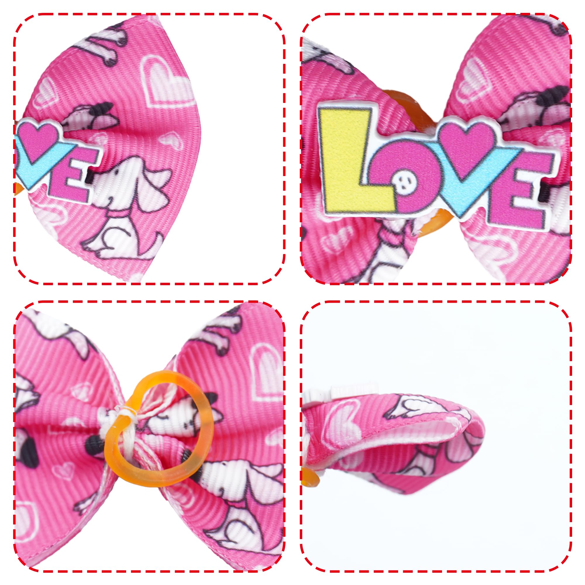 Jpgdn 50Pcs/25Pairs Valentine Dog Hair Bows With Rubber Bands Bowknot Top Knot Elastic Pink Red For Dog Doggy Puppy Poodle Groom