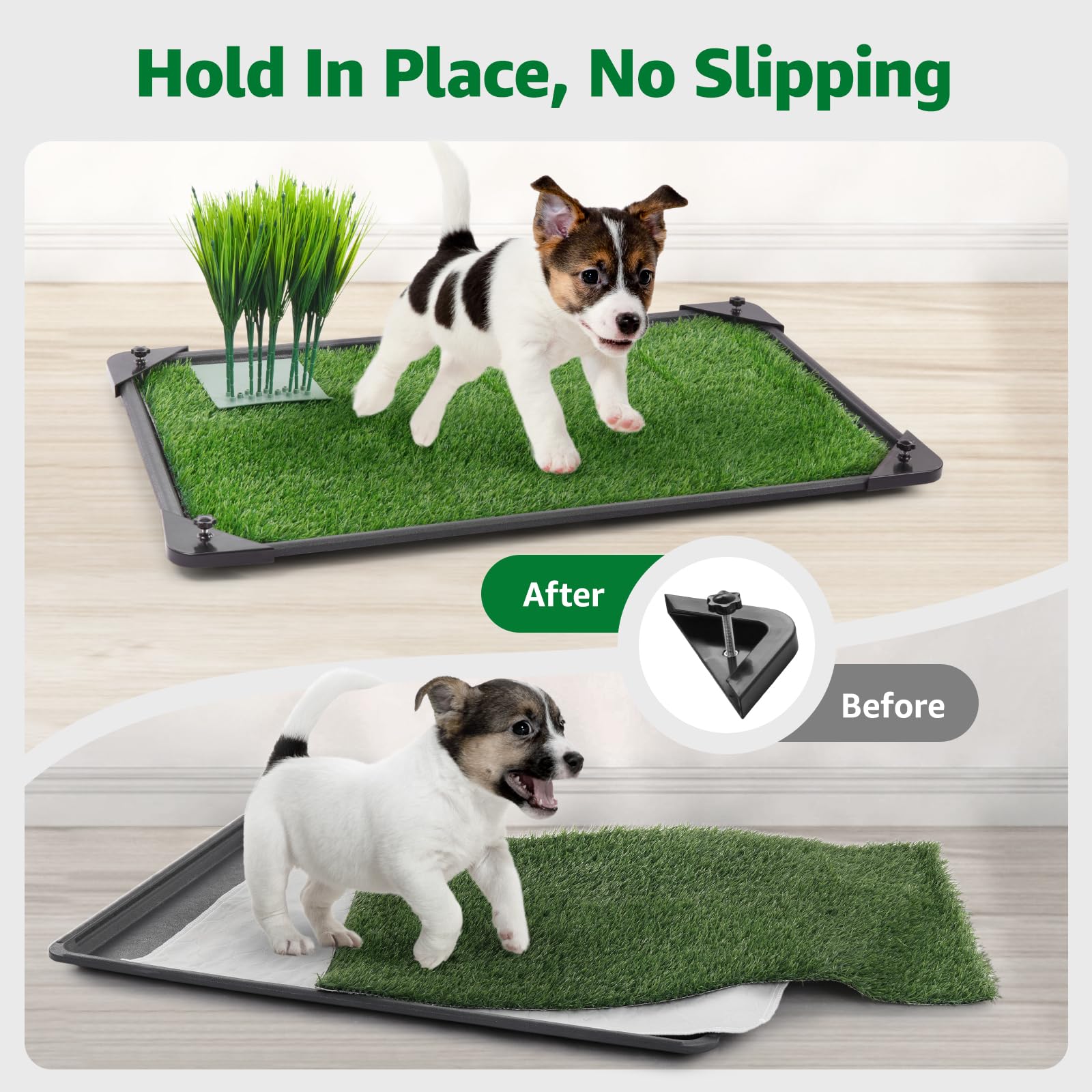 35'X22' Dog Grass Pad With Tray - Artificial Grass Turf For Dogs, Waterproof Non-Slip Washable Pee Pad, Fake Pee Post For Male
