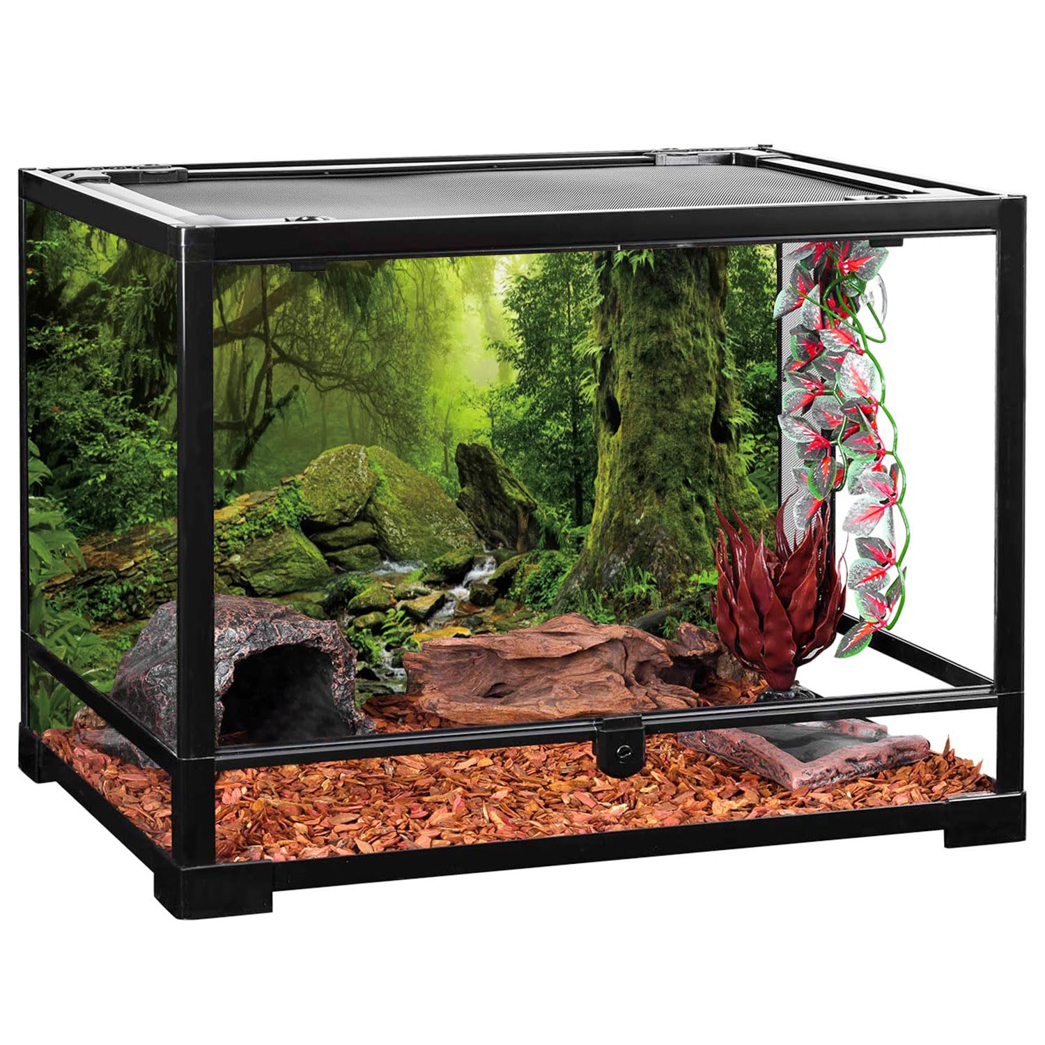 AWERT Tropical Forest Terrarium Background Stream Green Huge Tree Reptile Habitat Background Foggy Rainforest Aquarium Backgroun