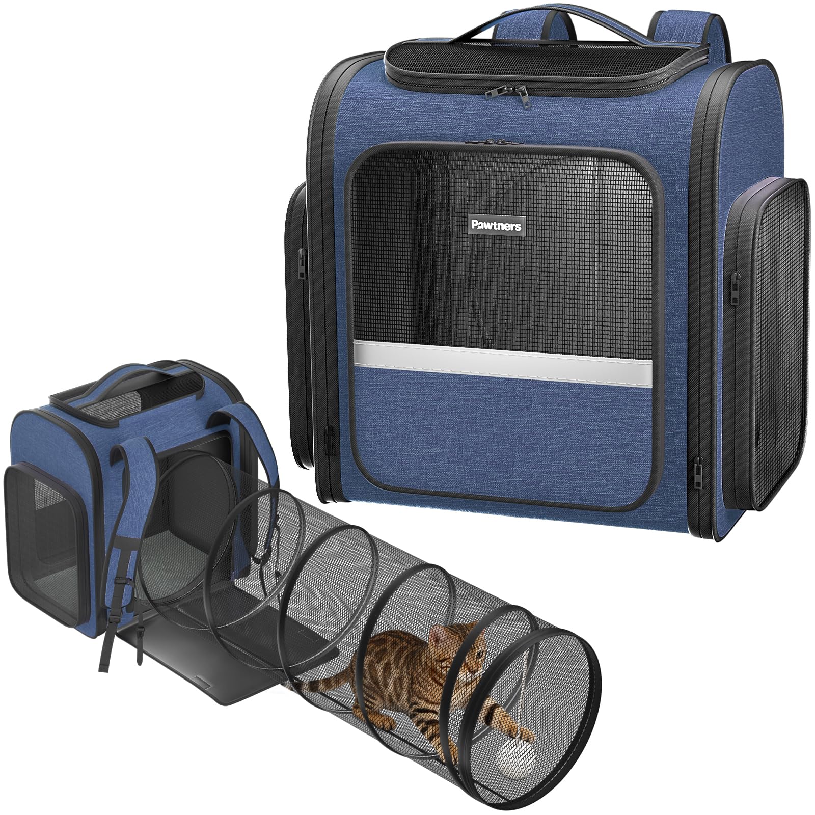 Cat Carrier Backpack with Detachable Play Tunnel, 2 in 1 Cat Tunnel Backpack Suitable for Carrying & Playing, Expandable Pet Car