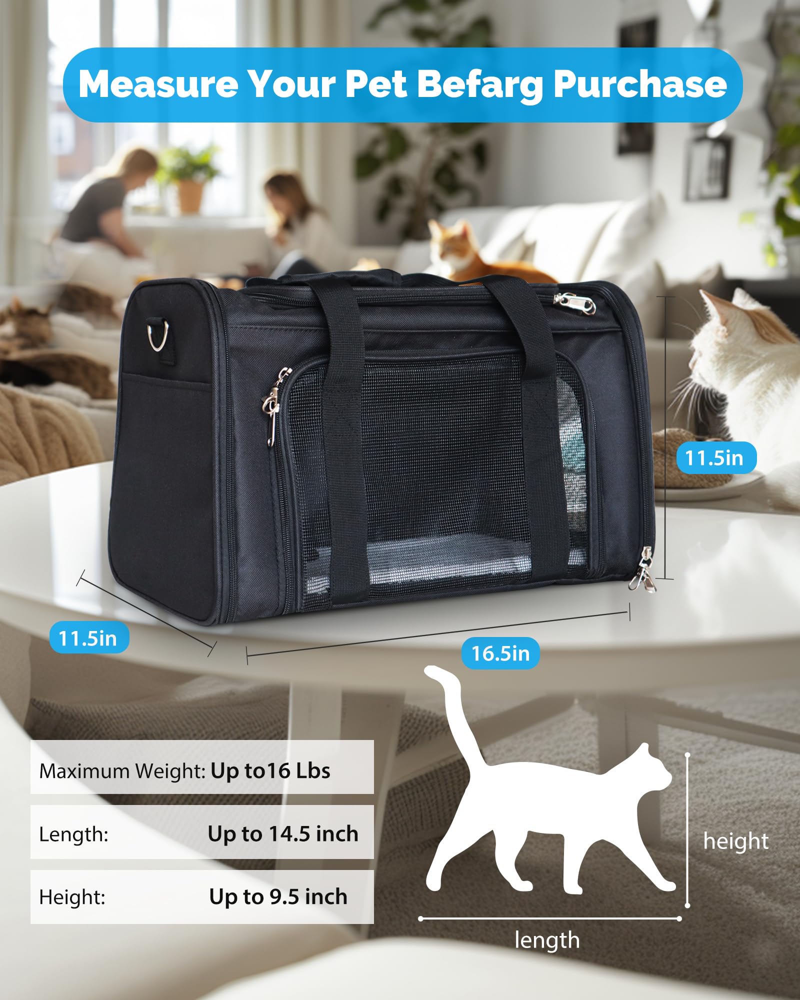L&W Bros. Airline Approved Cat Carrier - Soft Sided Pet Travel Bag For Cats And Small Dogs Under 16 Lbs Tsa Approved Pet Carrier