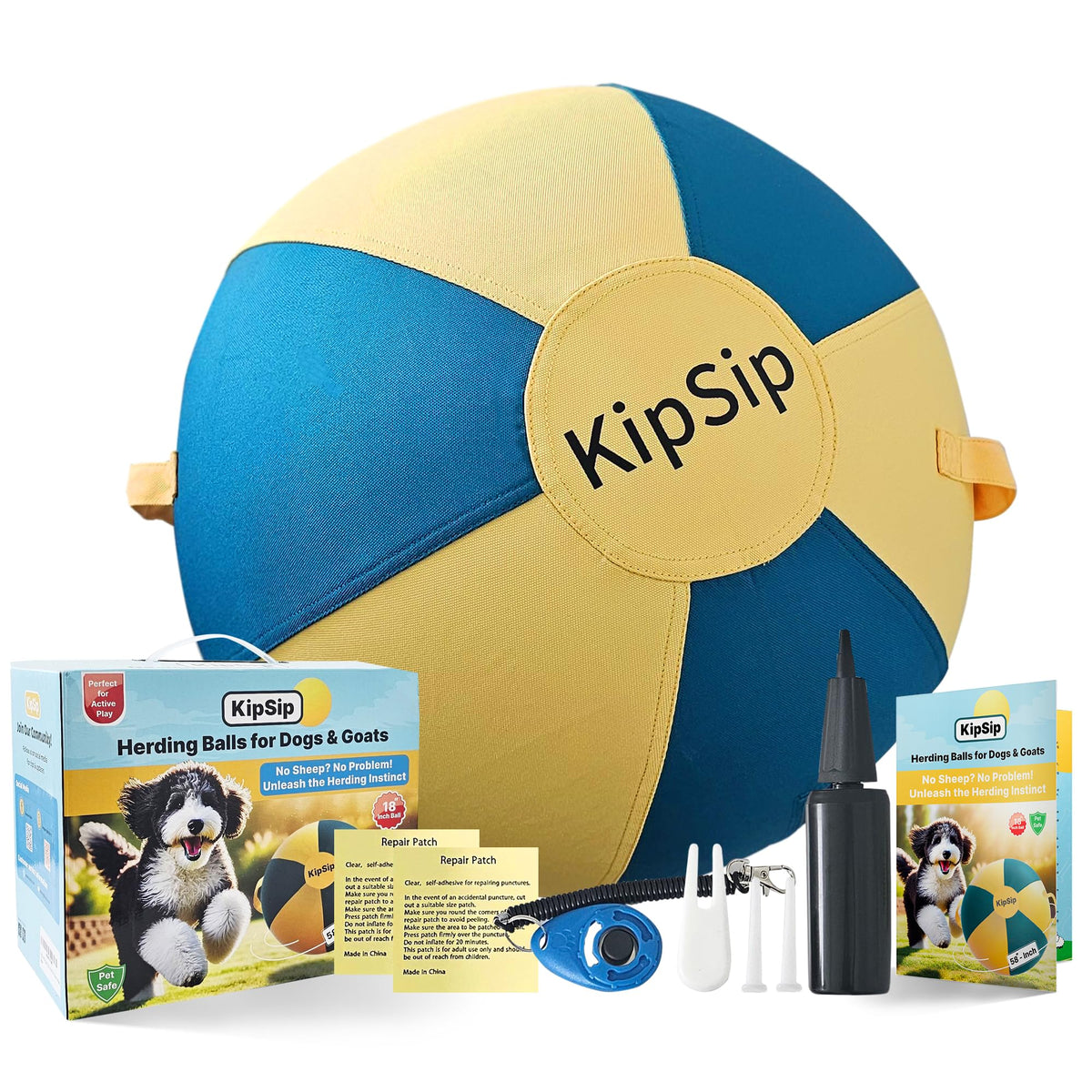 Kipsip Herding Ball For Dogs And Goats 18 Inches Dual Layered, Long Lasting Design With Hand Pump, For Australian Shepherds, Cat
