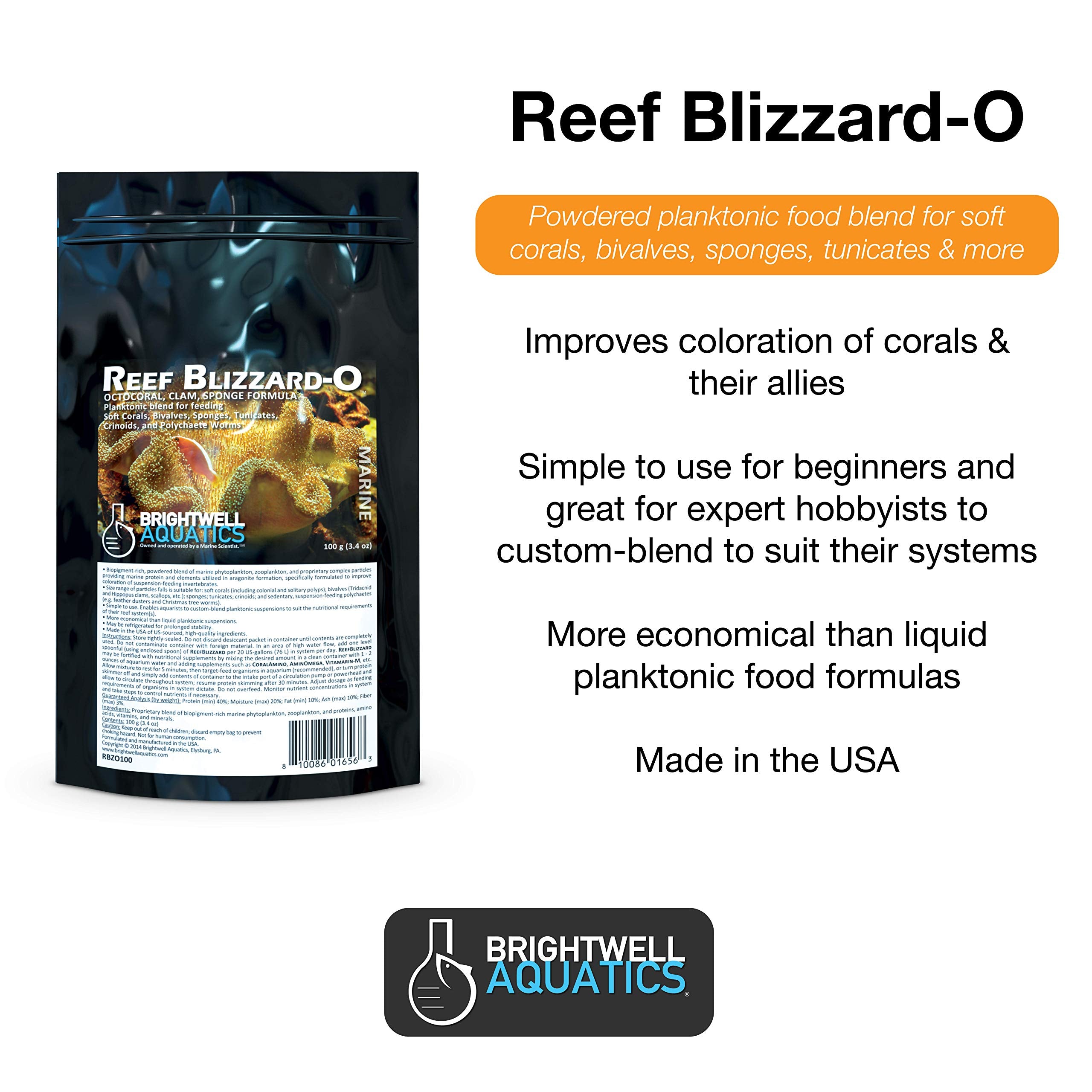 Brightwell Aquatics Reef Blizzard-O Powdered Planktonic Food Blend for Octocorals & Bivalves, 100g (RBZO100)