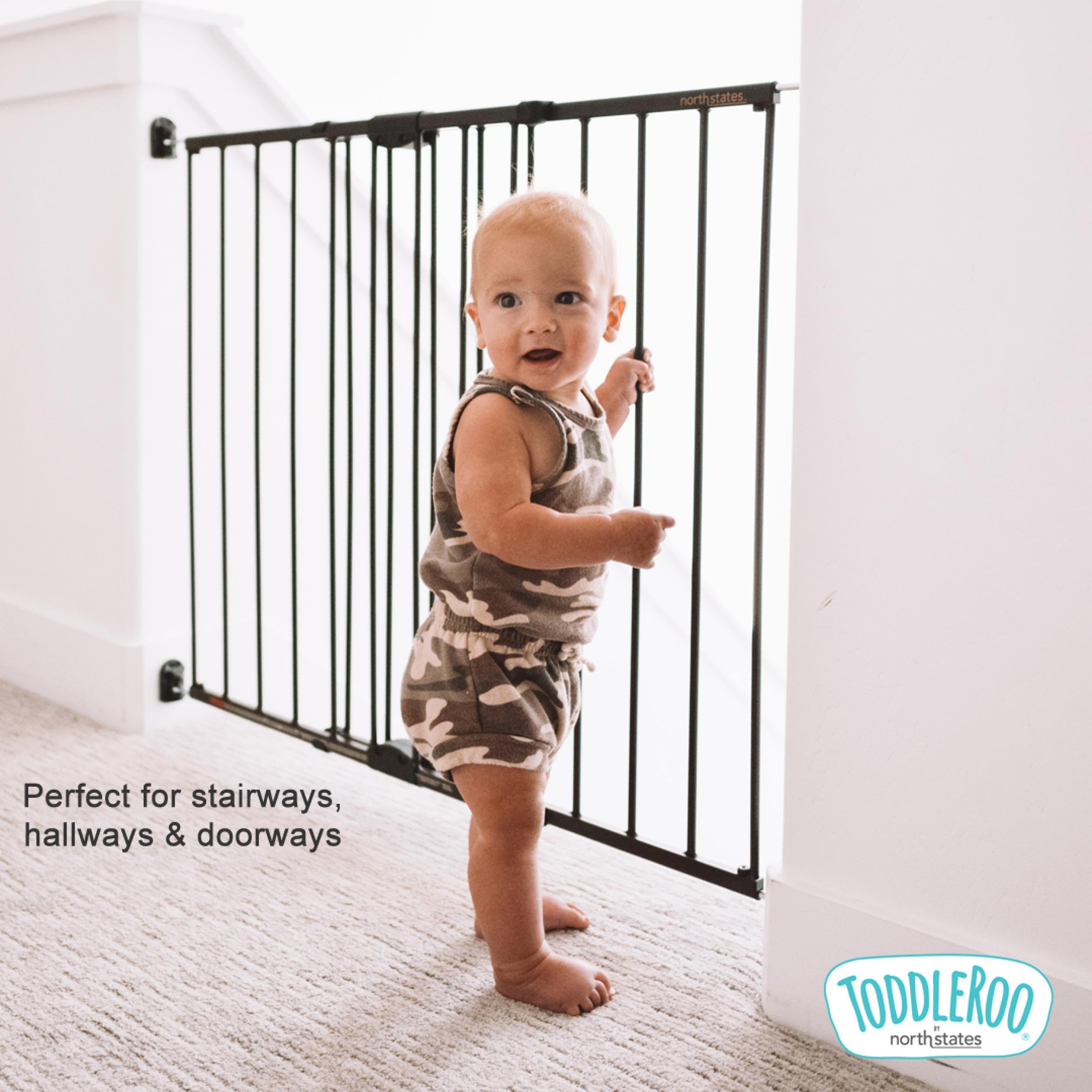 Toddleroo by North States 31 Tall Baby Gate for Stairs, Matte Bronze, Easy Swing & Lock, Fits 28.68-47.85 Openings, Hardware Mount