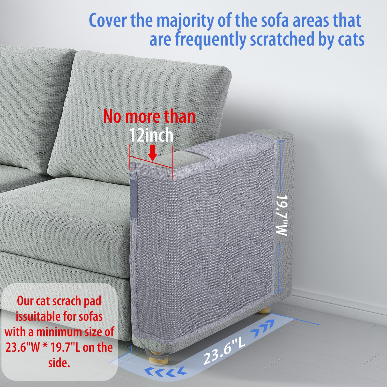 Cat Scratch Couch Protector with Natural Sisal for Protecting Couch Sofa Chair Furniture 23.6  L*19.7  W(Smoke Gray, Left Hand)