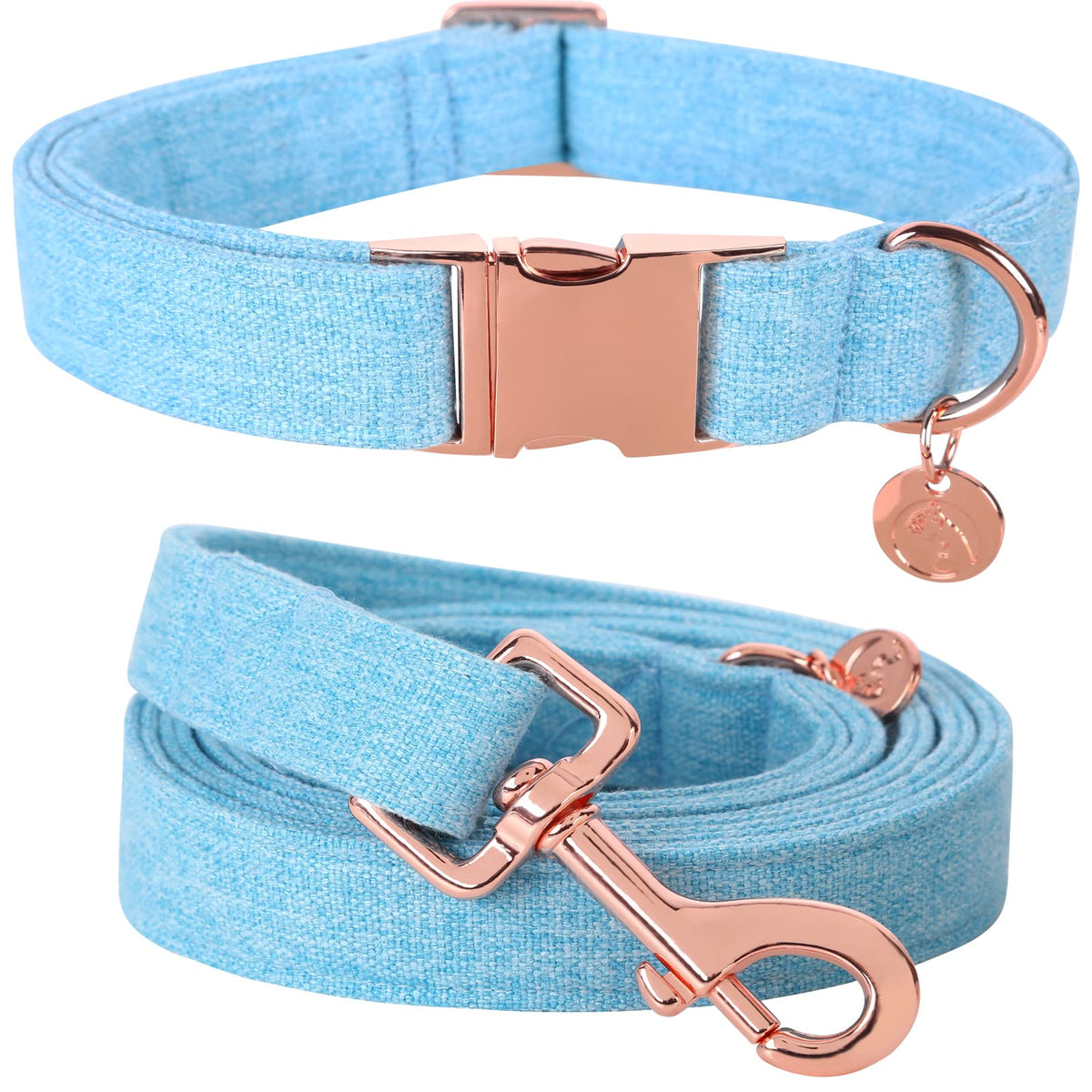 Dogwong Cotton Dog Collar And Leash, Blue Pet Collar Soft Durable Puppy Collar Leash For Small Medium Large Dogs