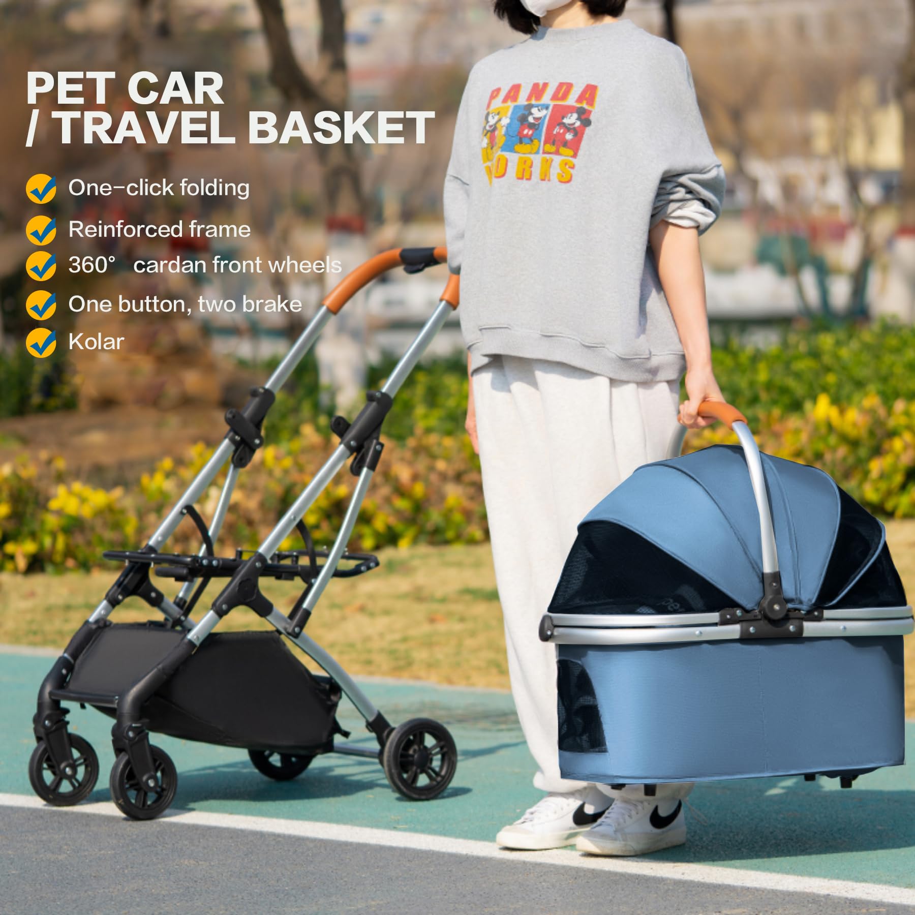 Pet Carrier Stroller 4 Wheels - Easy-Fold Dog Cat Stroller For Small Medium Dog Cats Carrier, Travel Folding Carrier Breathable