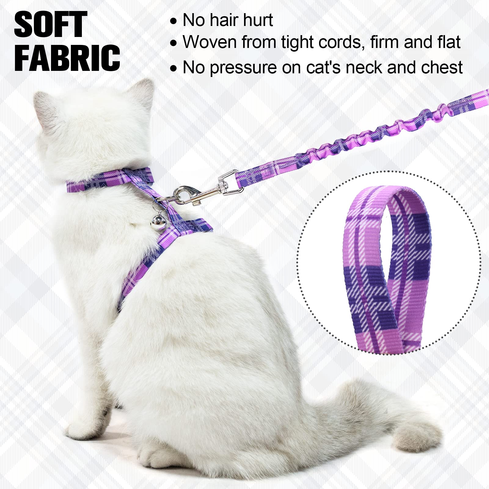 Beautyzoo Cat Harness And Leash Set Escape Proof For Walking, Kitten Soft Adjustable Vest Harnesses For Small Medium Large Cats, Easy Control Breathable Plaid Ribbon Nylon For Outdoor Indoor Use