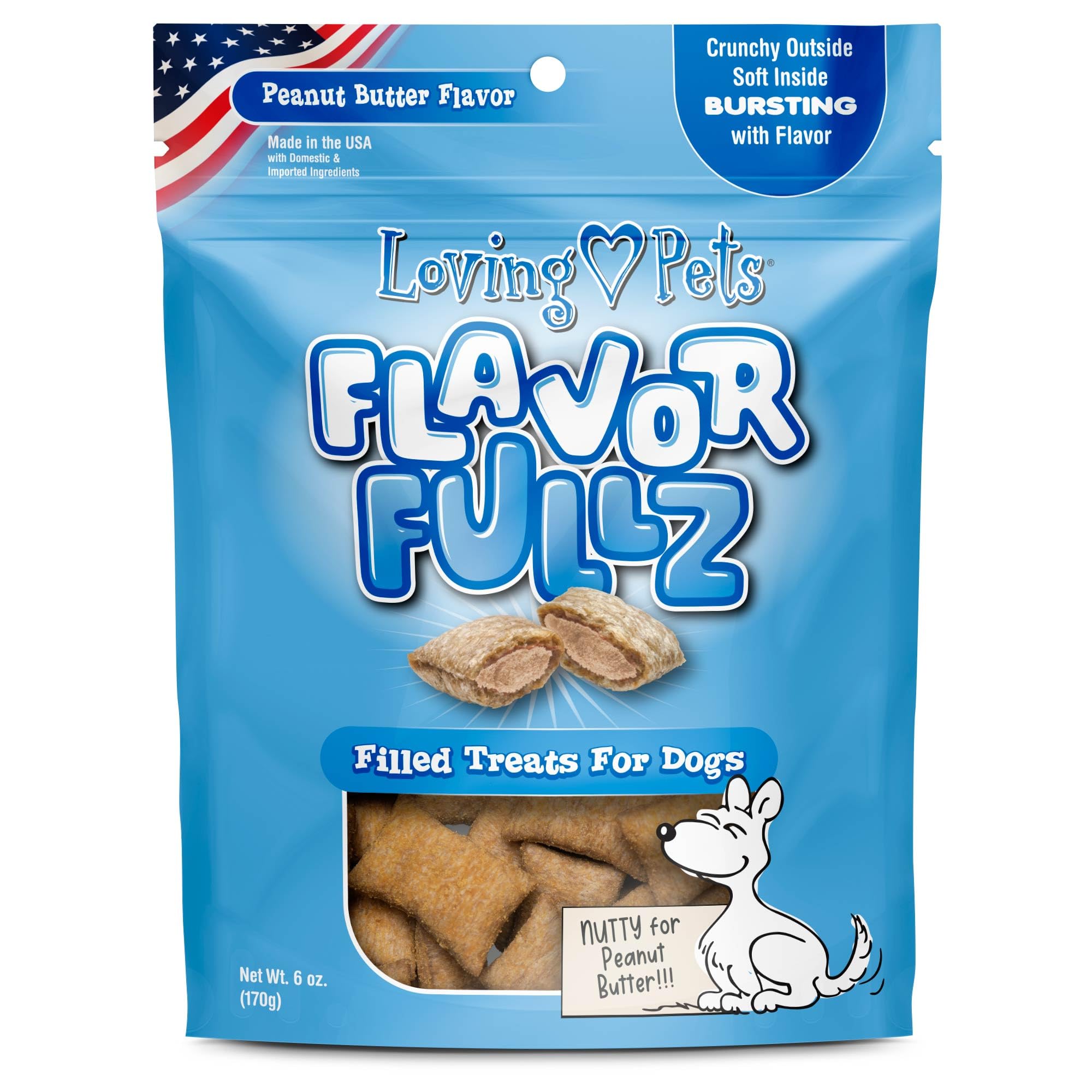 Loving Pets Flavorfullz Filled Treats for Dogs, Peanut Butter 6 oz.