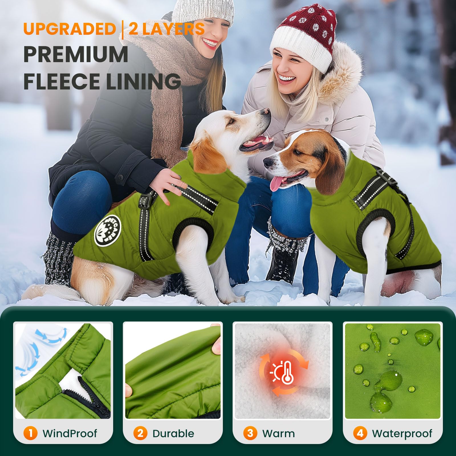 Petcare Winter Dog Coat With Harness Built-In Waterproof Jacket, Warm Fleece Vest, Windproof Snow Jacket, Reflective, Cold Weath