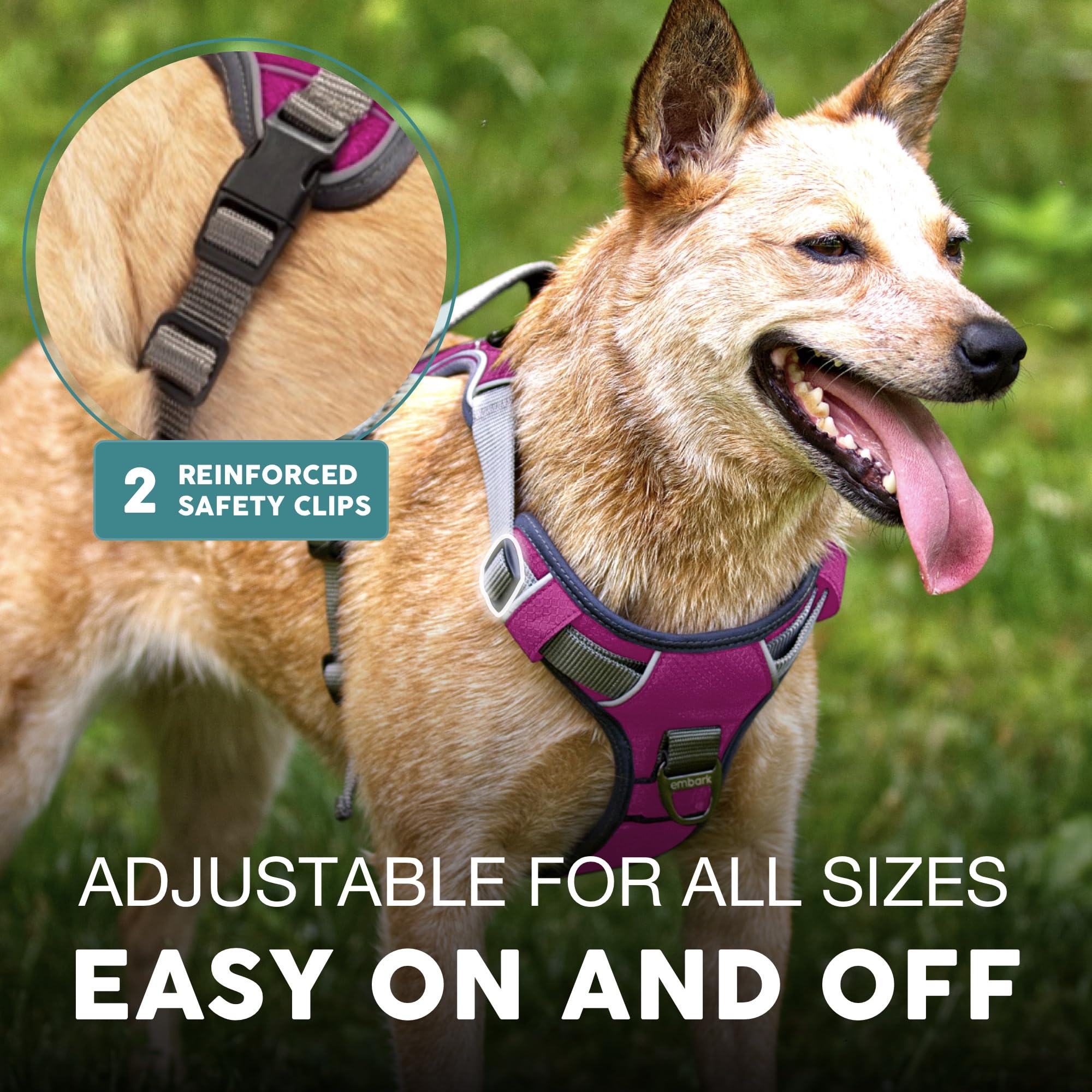 Embark Adventure Dog Harness, Reflective Trim No Pull Dog Harness For Large Dogs - Military Grade Nylon, Front Clip With Gel Lin