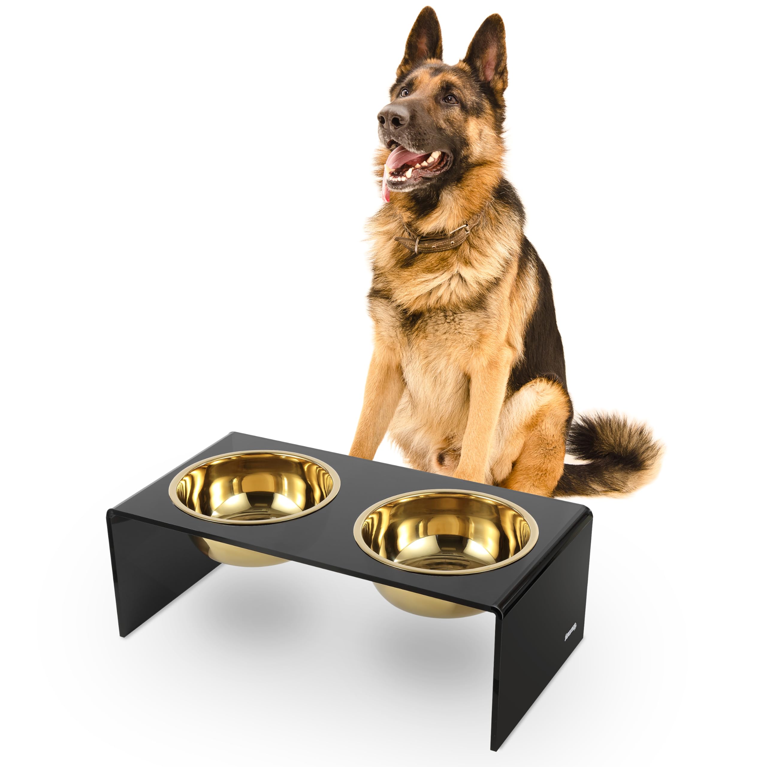 The LICKER Store DBL2001B Keaton 7.5 Medium/Large Modern Lucite Rectangular Elevated Pet Feeder with 54oz 2-Stainless Steel Bowl