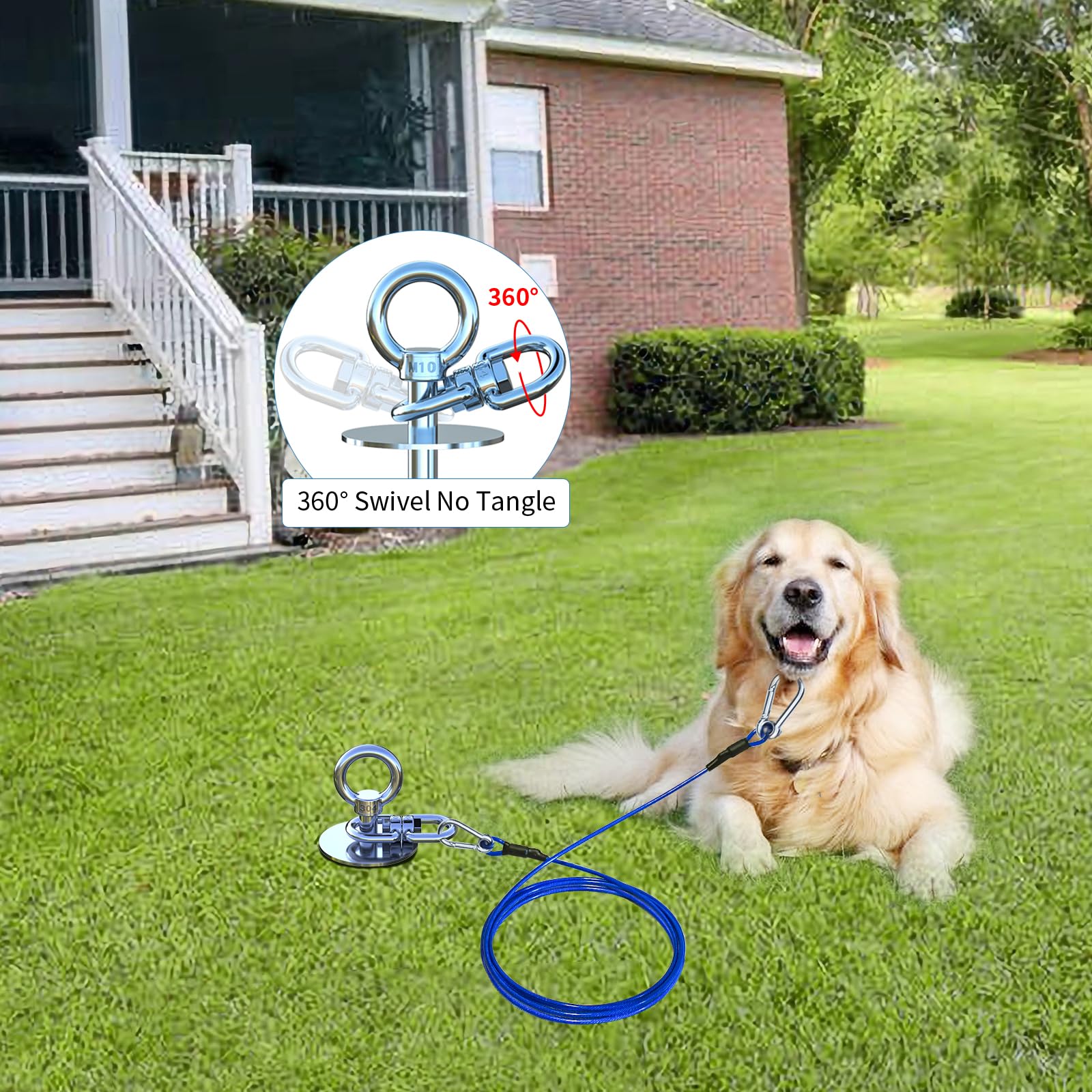 Topknot Dog Tie Out Stake For Camping,Dog Runner For Yard,360 Swivel Dog Run,Use Any Dog Tie Out Cable Or Yard Leash-Suitable Fo