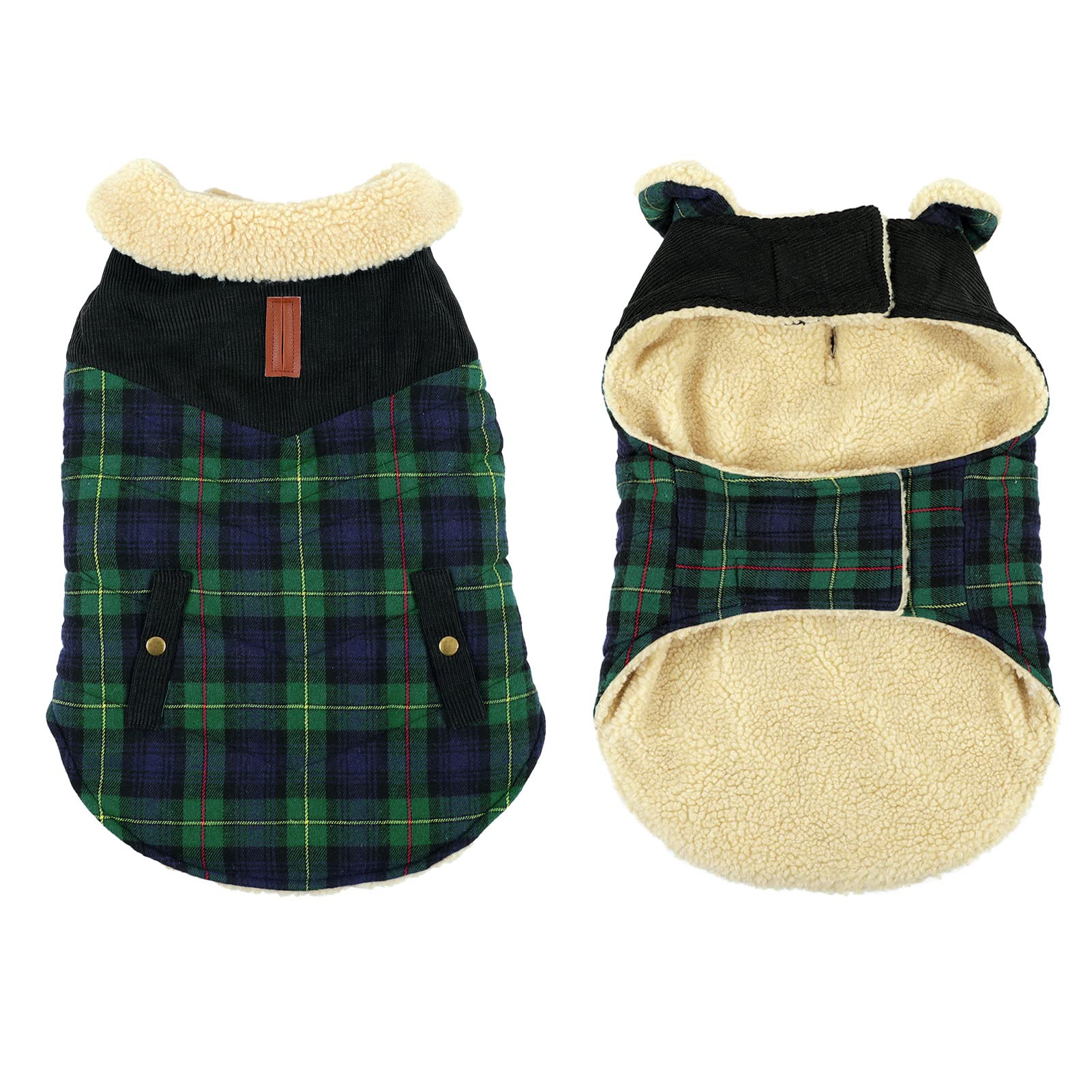Preferhouse Winter Coat For Small And Medium Dogs, Puppy Plaid Jacket, Cotton Coat For Cold Weather, Windproof Warm Dog Garments, Pet Thickened Outfits Indoor Outdoor, Green Xs
