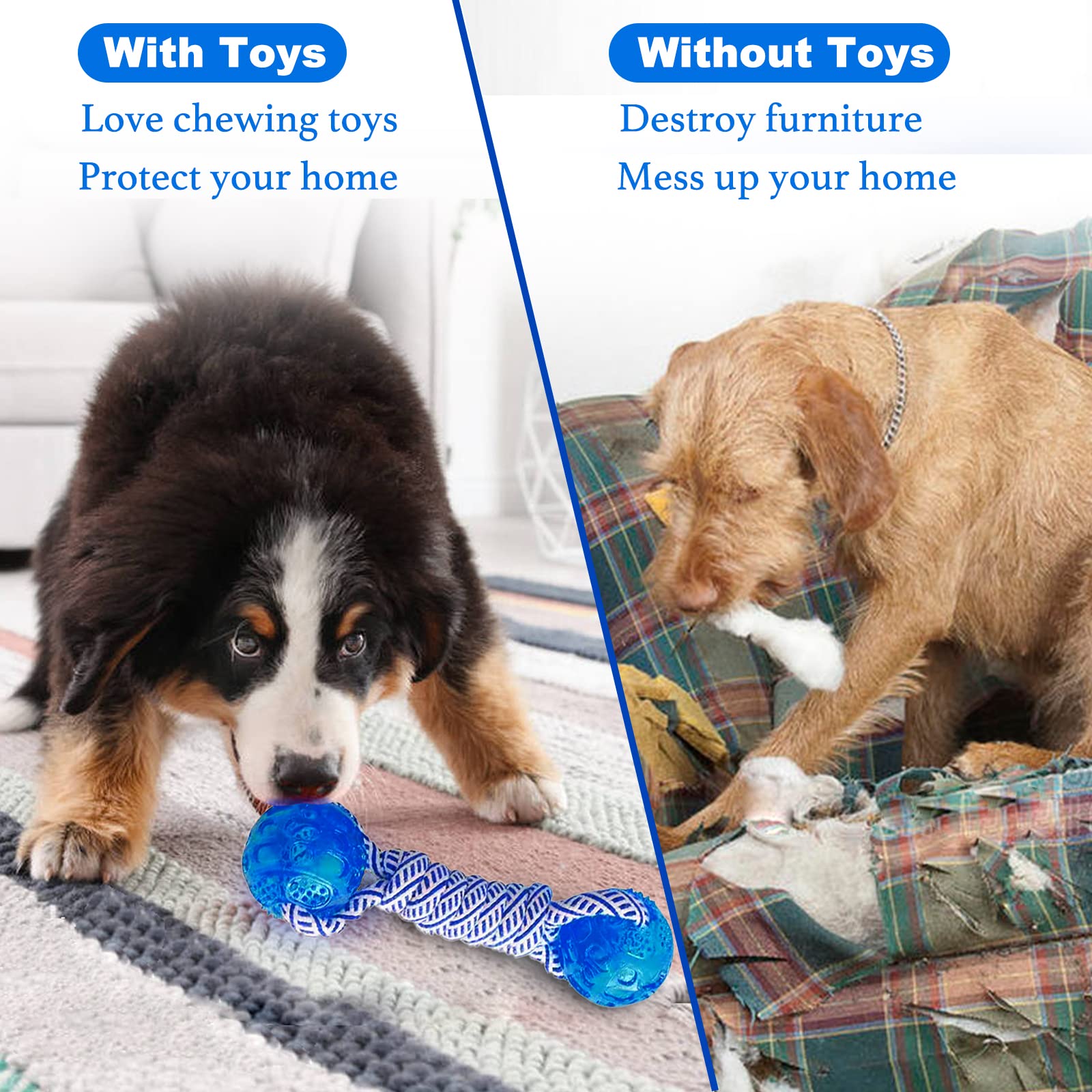 Lwbmg Dog Rope Toys 5 Pack, Indestructible Durable Dog Chew Toys, Puppy Teething Toy For Boredom, Convex Design Cotton Rope Rubb