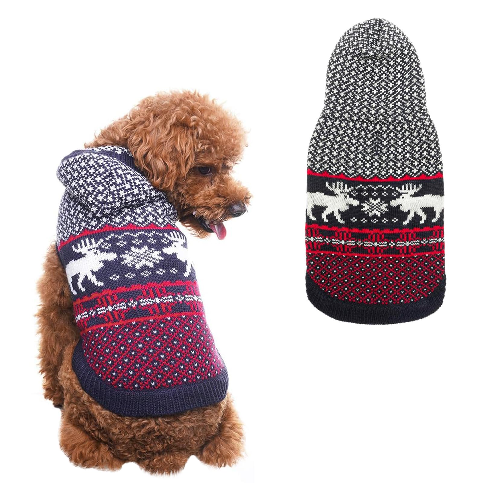 Scenereal Dog Sweater With Hat, Turtleneck Pullover Winter Pet Sweatshirt Knitwear S-Xl, Christmas Dachshund,Sweater For Small D