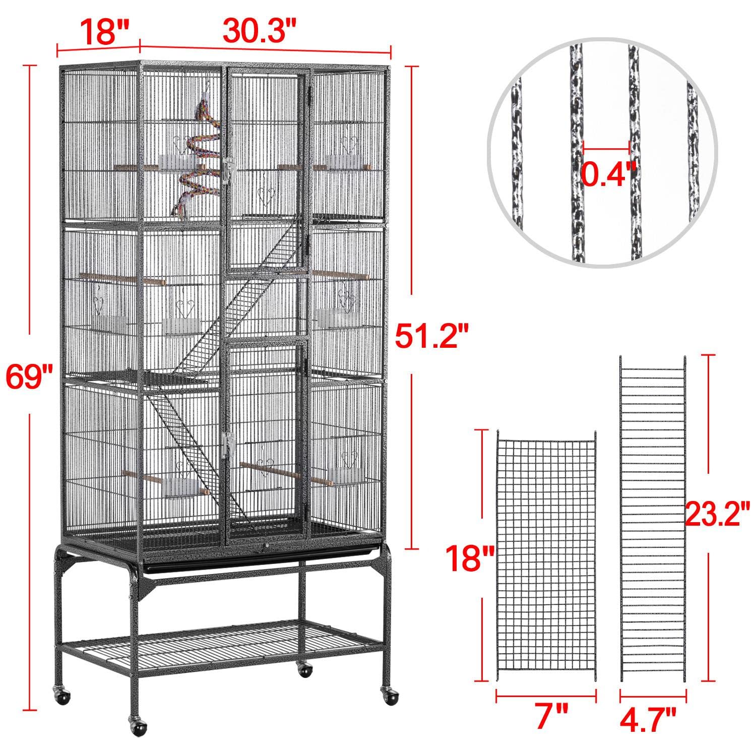 Yaheetech 69-Inch Extra Large Wrought Iron 3 Levels Ferret Chinchilla Sugar Glider Squirrel Small Animal Cage With Cross Shelves