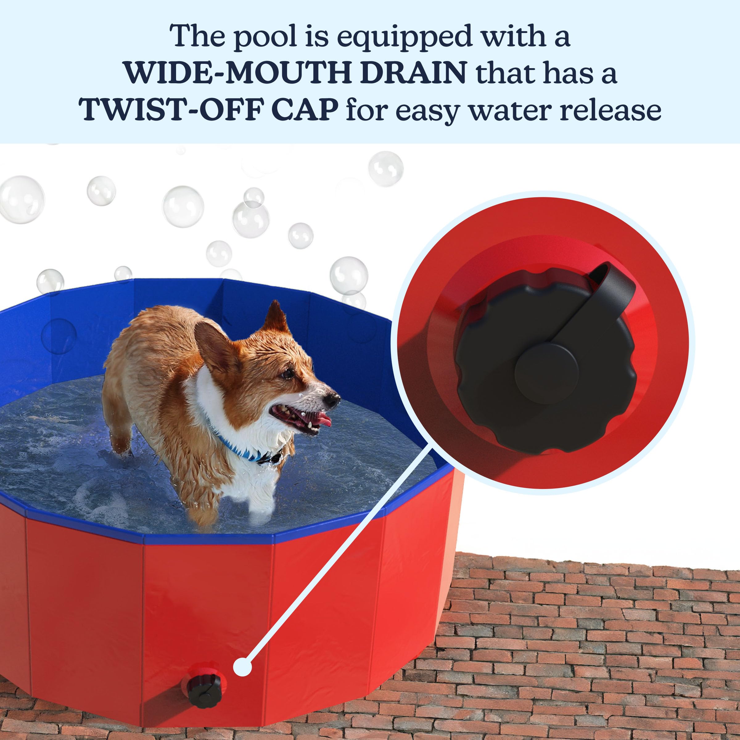 Foldable Dog Pool - 30.5X12In Pet Pool - Durable Pvc Outdoor Pool With Drain For Grooming, Bathing, Or Play - Kiddie Pool For Dogs By Petmaker (Red)