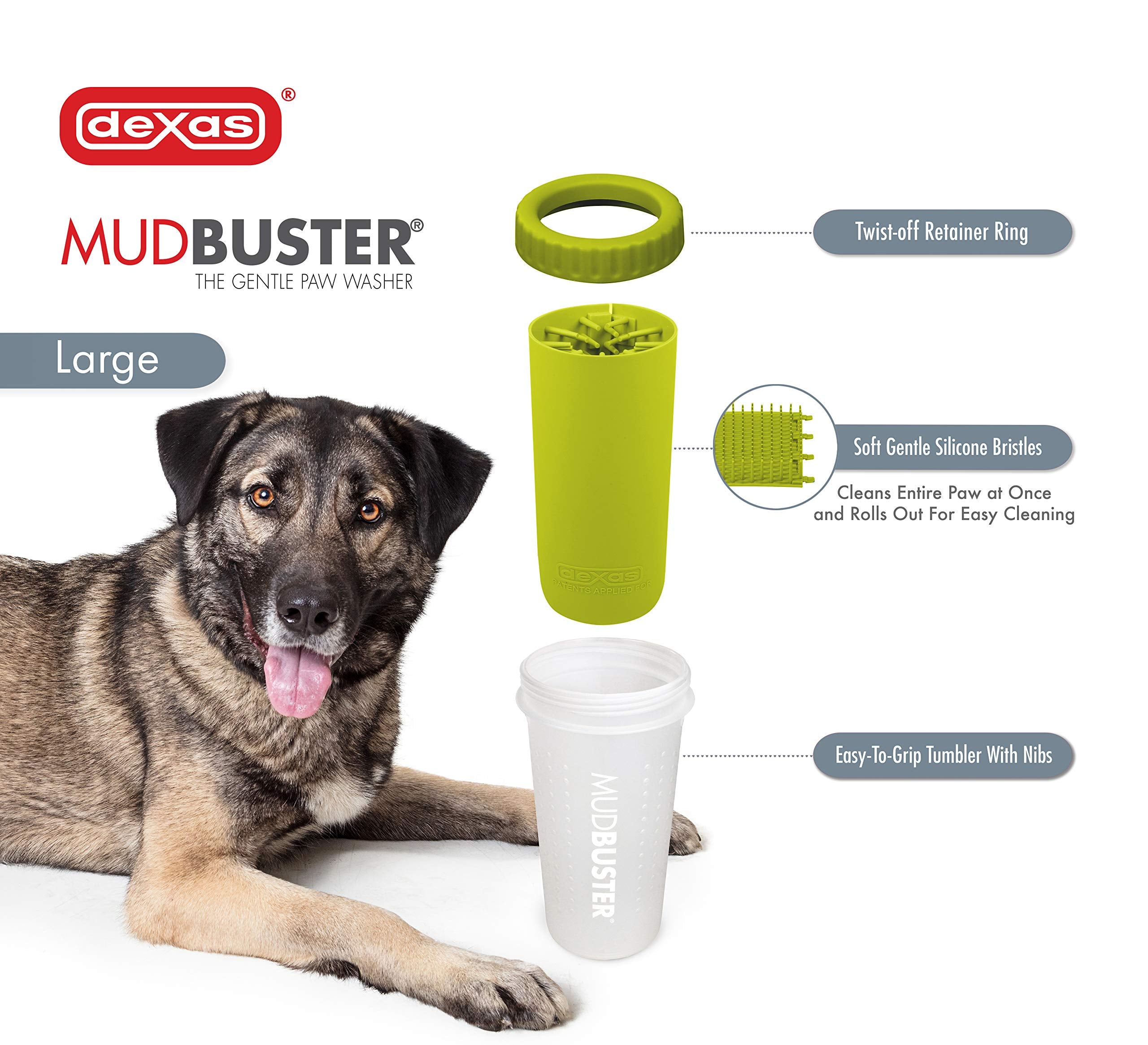 Dexas Mudbuster Portable Dog Paw Cleaner, Large, Green (Pw720383)