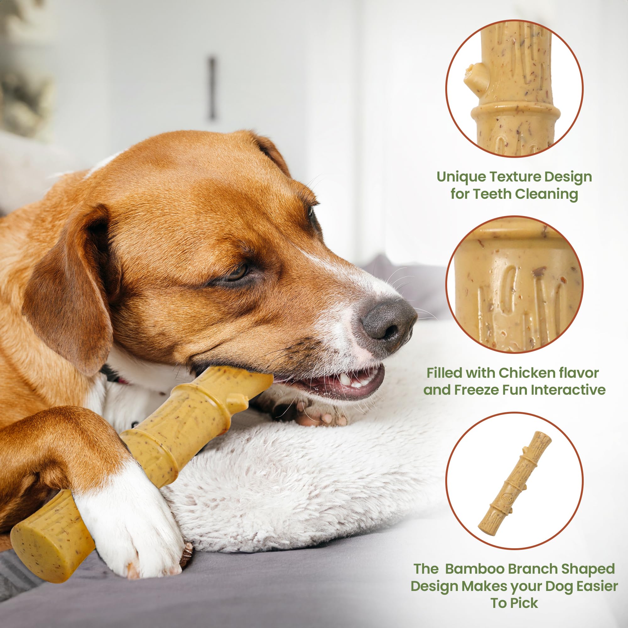 Spot Bam-Bones Plus Bamboo Stick - Bamboo Fiber & Nylon, Durable Long Lasting Dog Chew For Aggressive Chewers – Great Toy For Adult Dogs & Puppies Under 90Lbs, Non-Splintering, 9.5In, Chicken Flavor