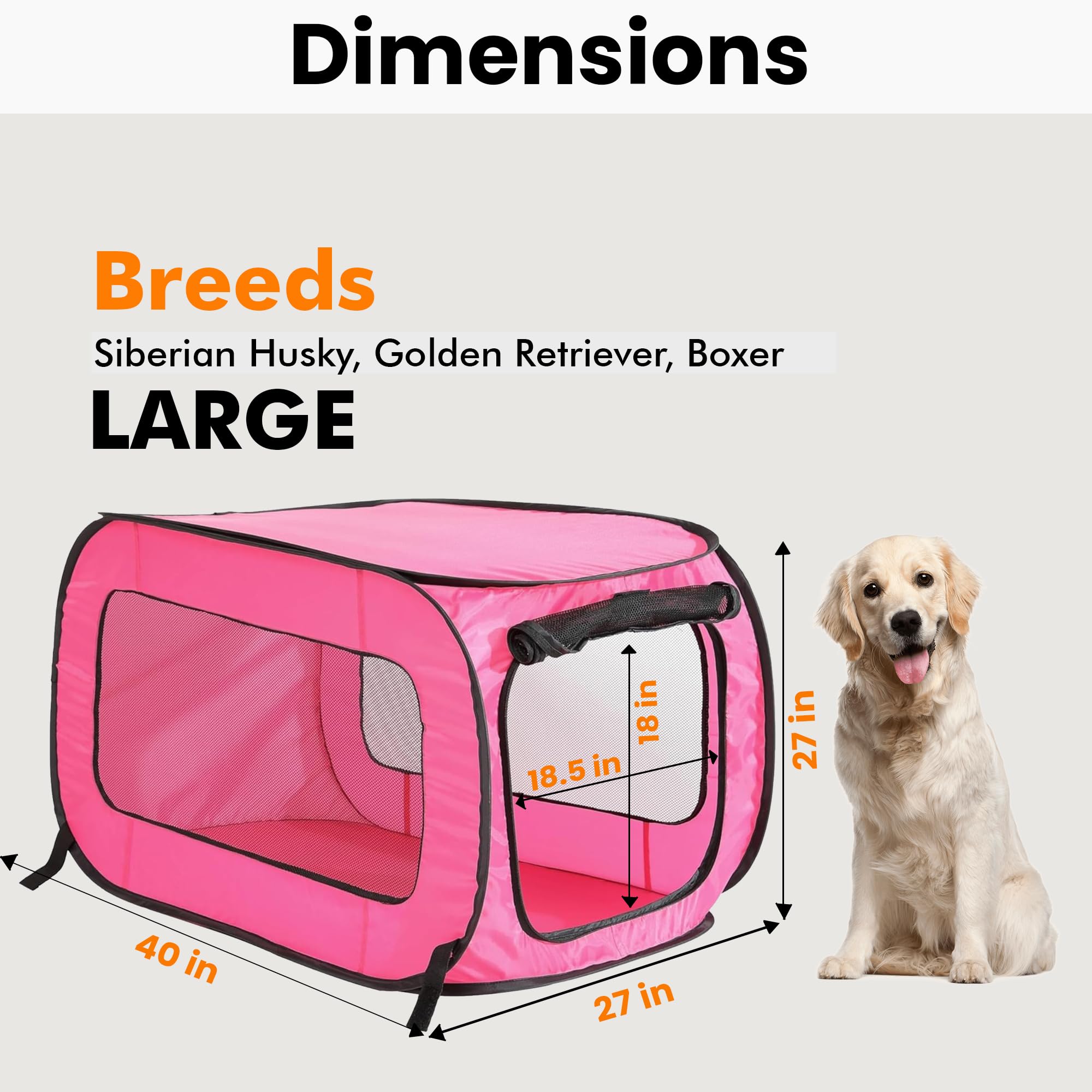 Beatrice Home Fashions Portable, Collapsible, Pop Up Kennel Travel Cat And Dog Crate, 40'' L X 27'' W X 27'' H, Fuchsia