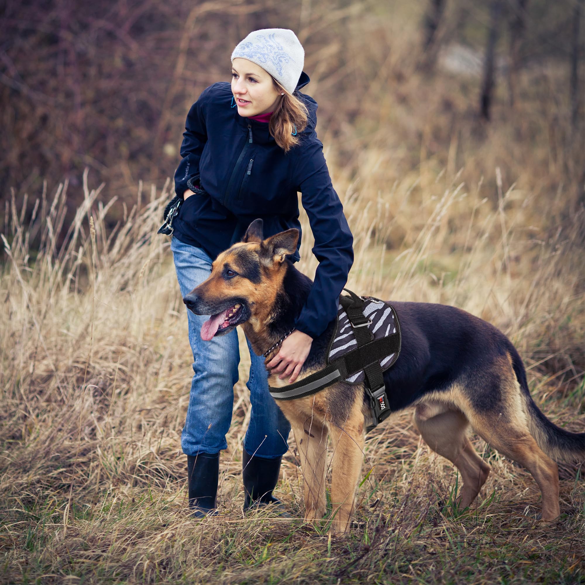 Dog Harness, Reflective No-Pull Adjustable Vest With Handle For Walking, Training, Service Breathable No - Choke Harness For Small, Medium Or Large Dogs Room For Patches Zebra Black/White Xl 36'-46'
