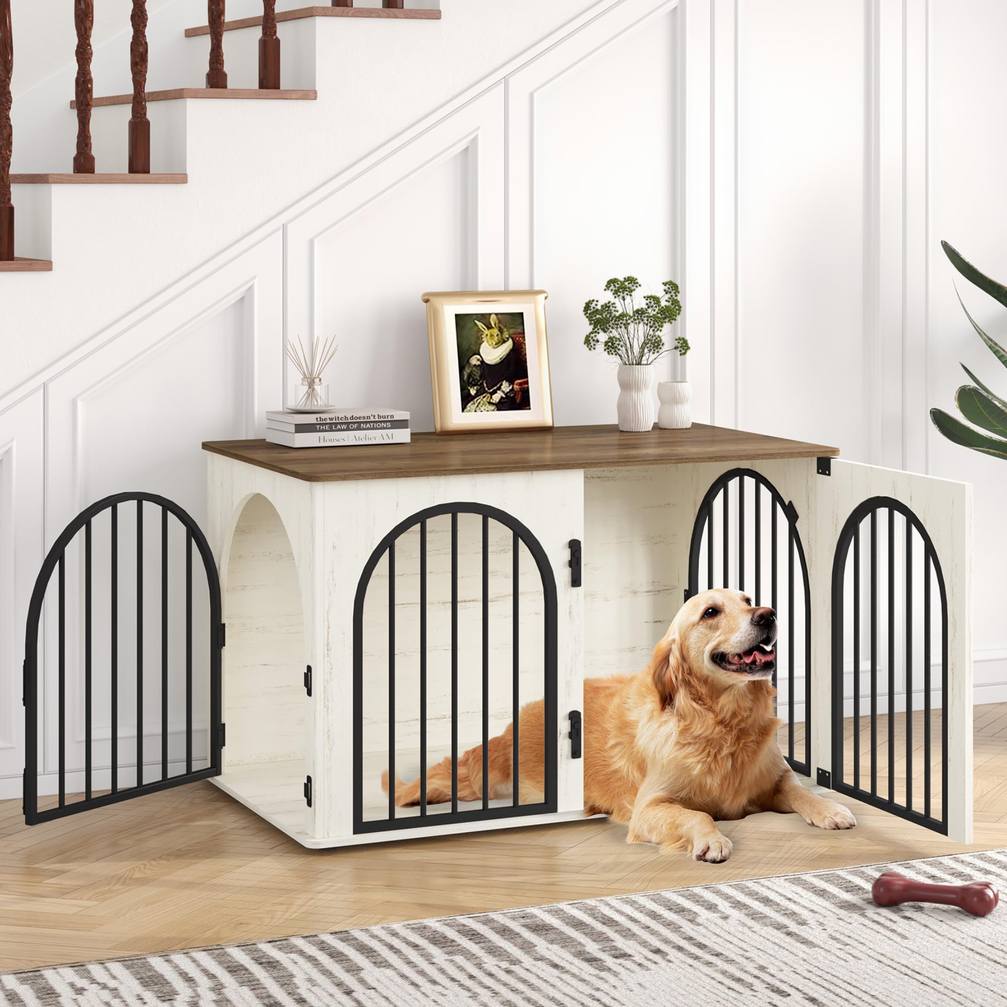 Hzuaneri 39.4 Wooden Dog Crate Furniture TV Stand, Indoor Dog Kennel for Small/Medium/Large Dogs, End Side Table Dog Crates, A