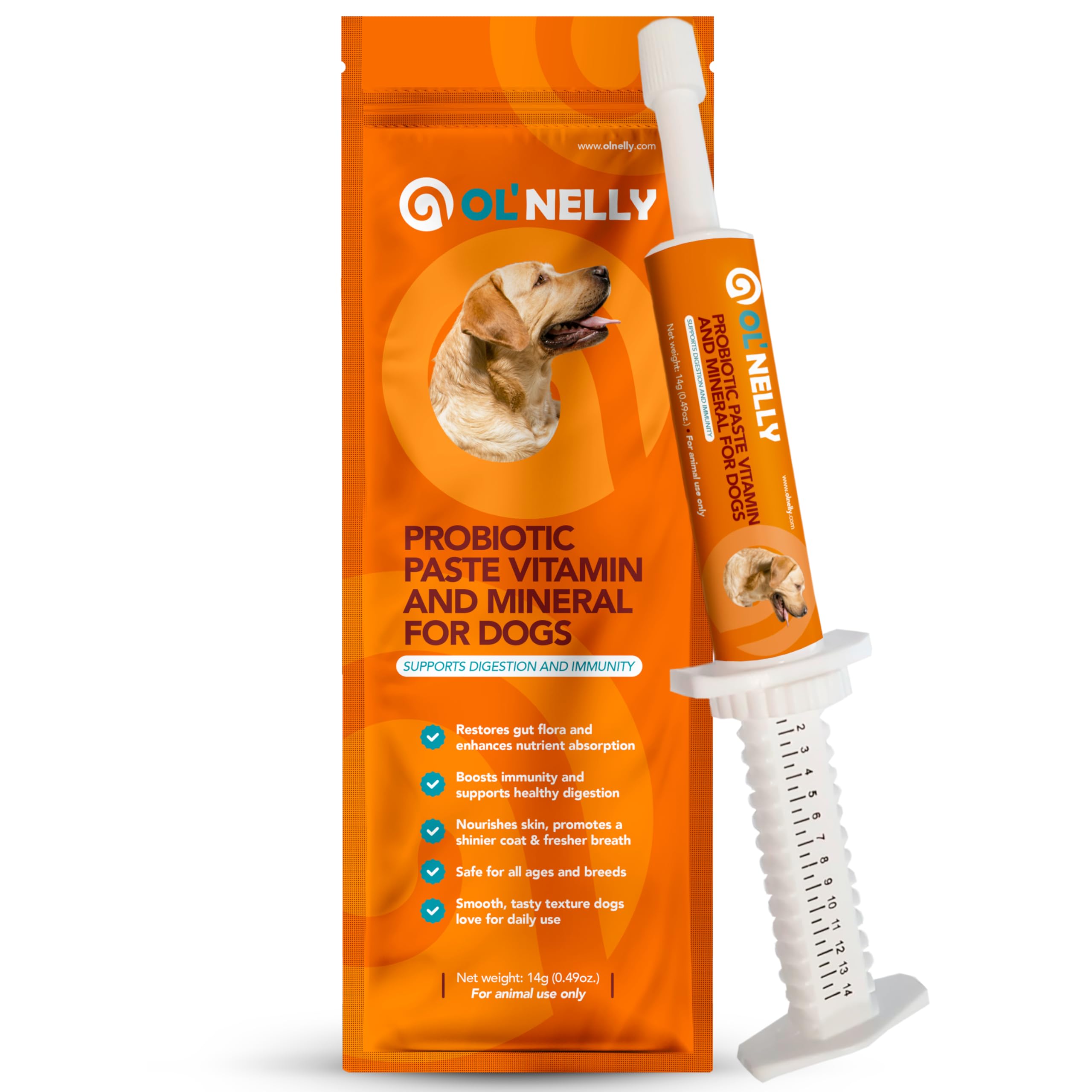 OL NELLY Dog Probiotic Paste for Dogs & Cats, 7.2 Billion CFU, Helps Support Loose Stool, Gas & Sensitive Stomach, 6-Strain Prob