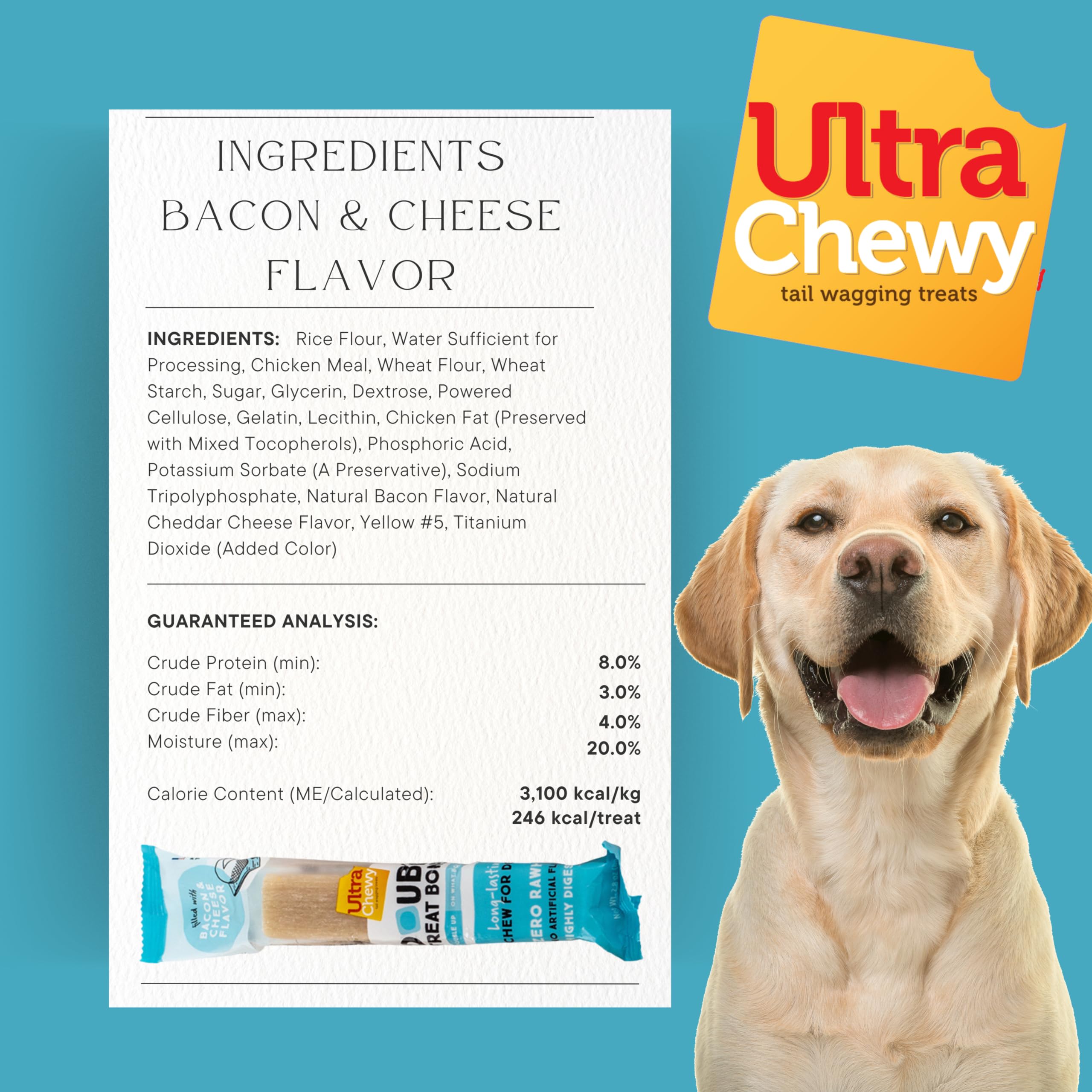 Ultra Chewy Dog Treats - Double Treat Bones, Healthy & Easy to Digest, Assorted Flavors, 2.8 oz (9 Bones)