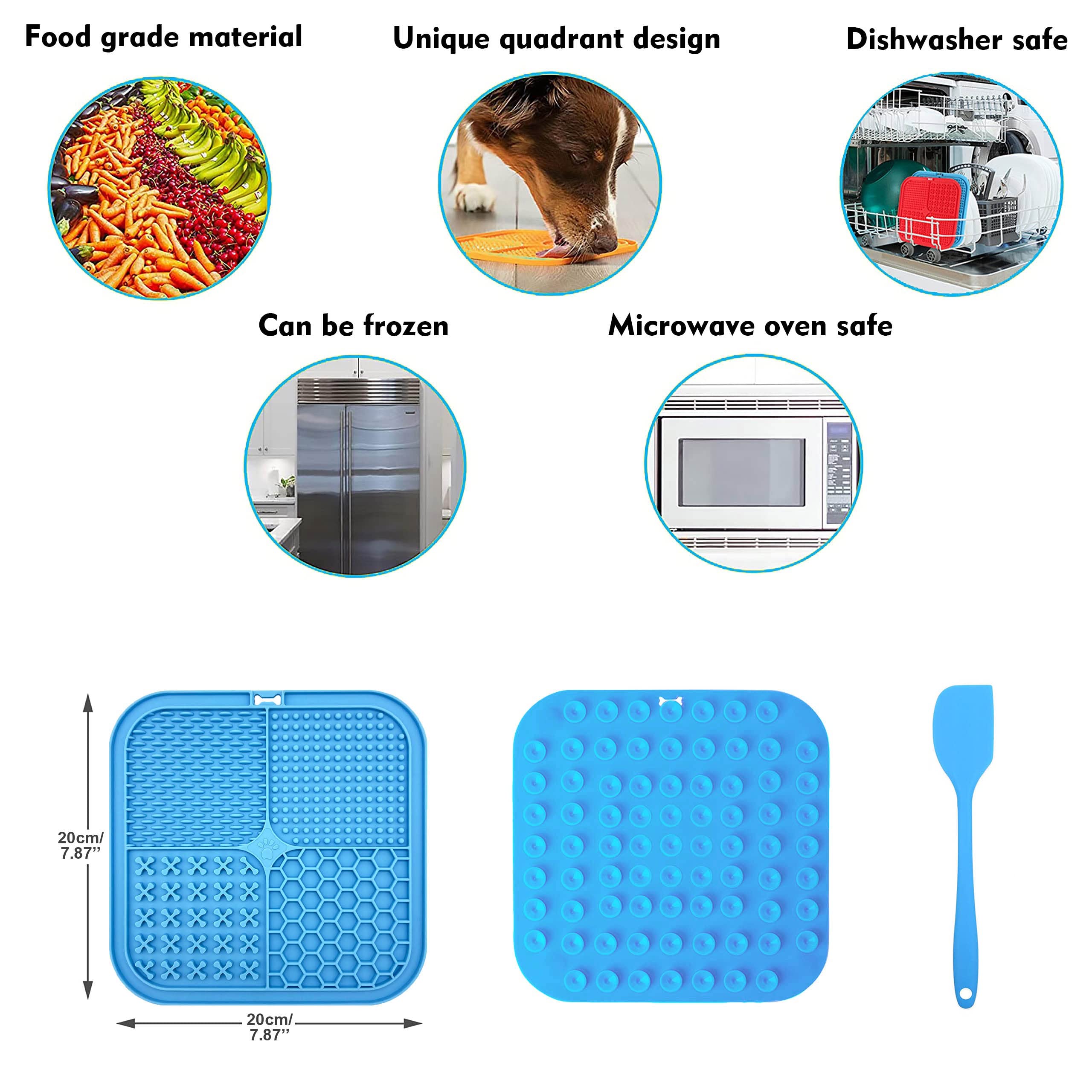 Licking Mat for Dogs & Cats 2 Pack, Diswasher Safe, Slow Feeder Lick Pat for Puppy Pets Supplies, Anxiety Relief Dog Toys Feedin