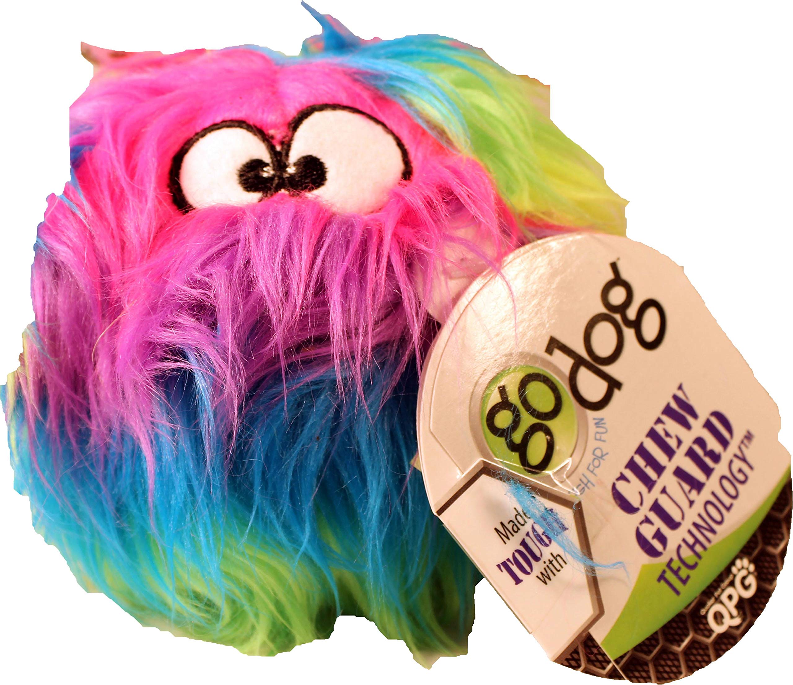Godog Furballz Squeaky Plush Ball Dog Toy, Chew Guard Technology - Rainbow, Small