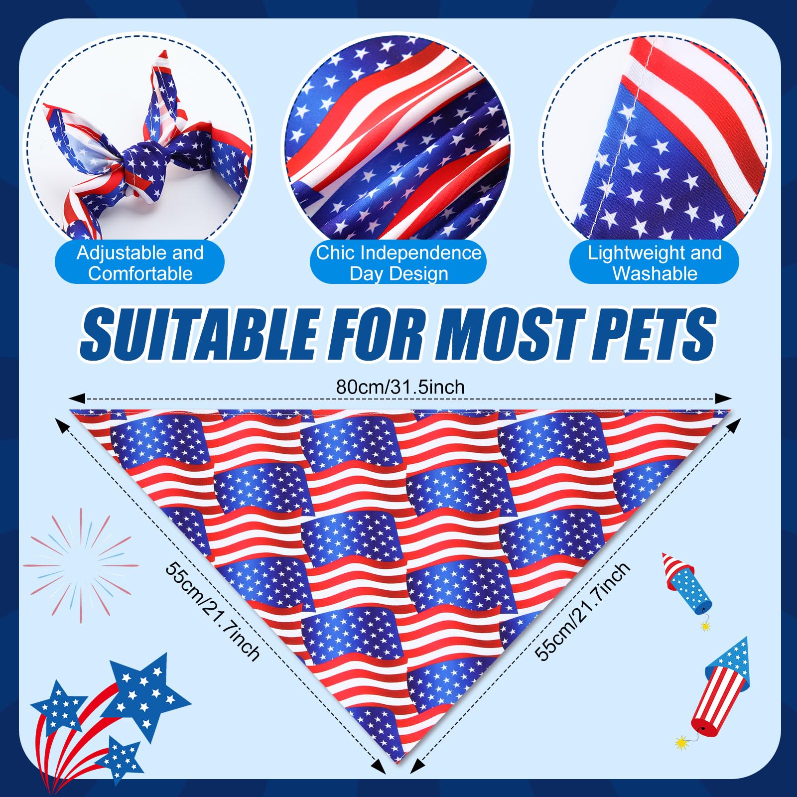 Sumind 50 Pieces Patriotic Dog Bandanas Bulk America Flag Bandanas for Dogs Triangle Pet Scarf for 4th of July Independence Day