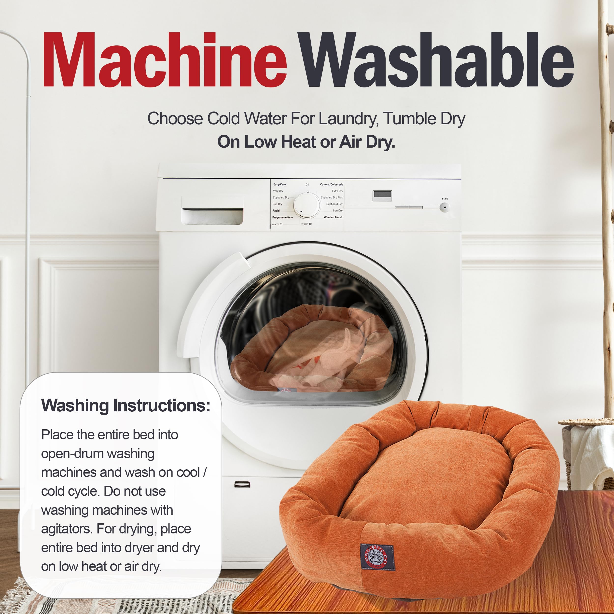 Majestic Pet 24 Inch Micro Velvet Calming Dog Bed Washable – Cozy Soft Round Dog Bed With Spine For Head Support - Fluffy Donut Dog Bed 24X19X7 (Inch) – Round Pet Bed Small – Orange