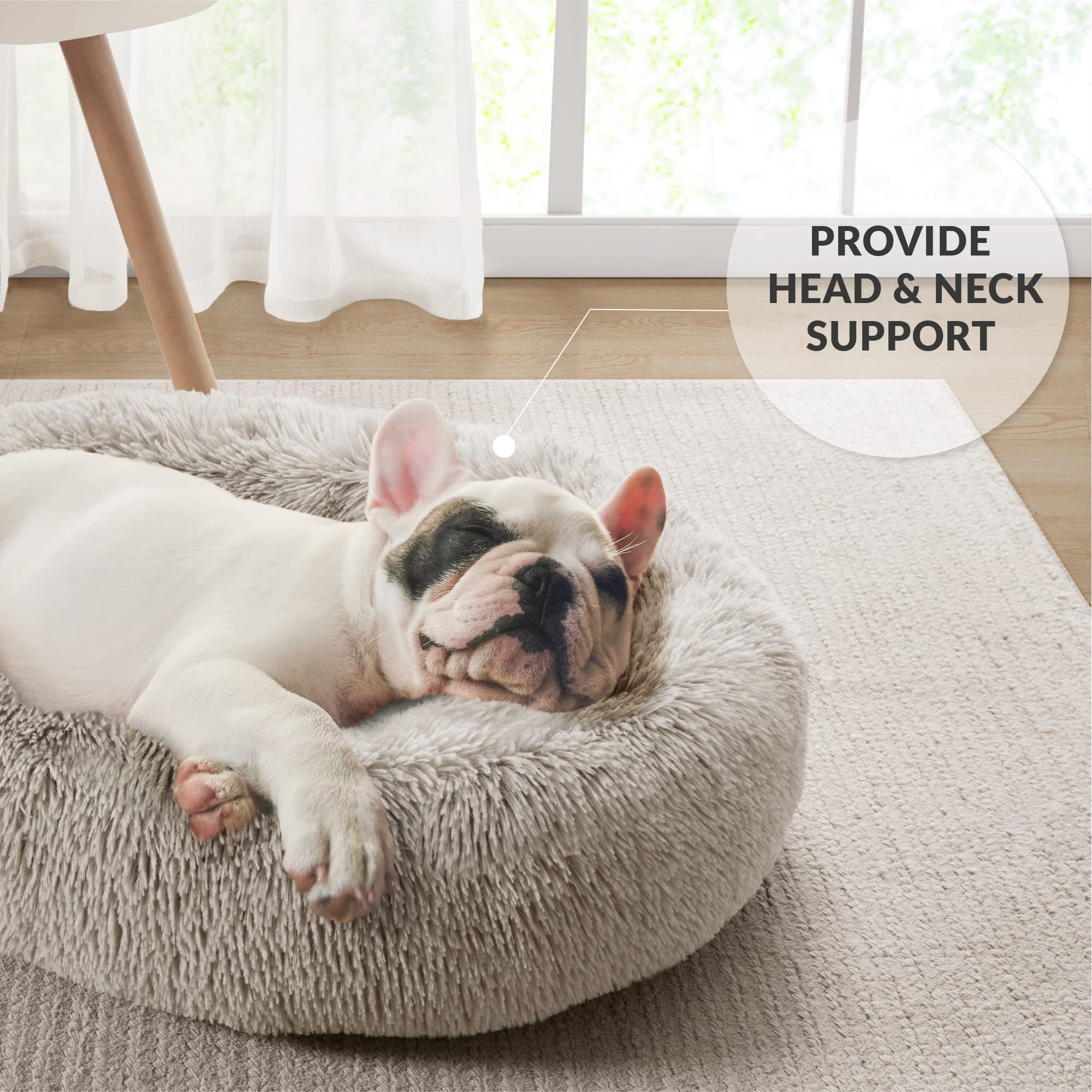 Friends Forever Calming Dog Bed for Medium Dogs, Donut Medium Pet Bed, 30 Inches Memory Foam Orthopedic Dog Bed with Fluffy Plus