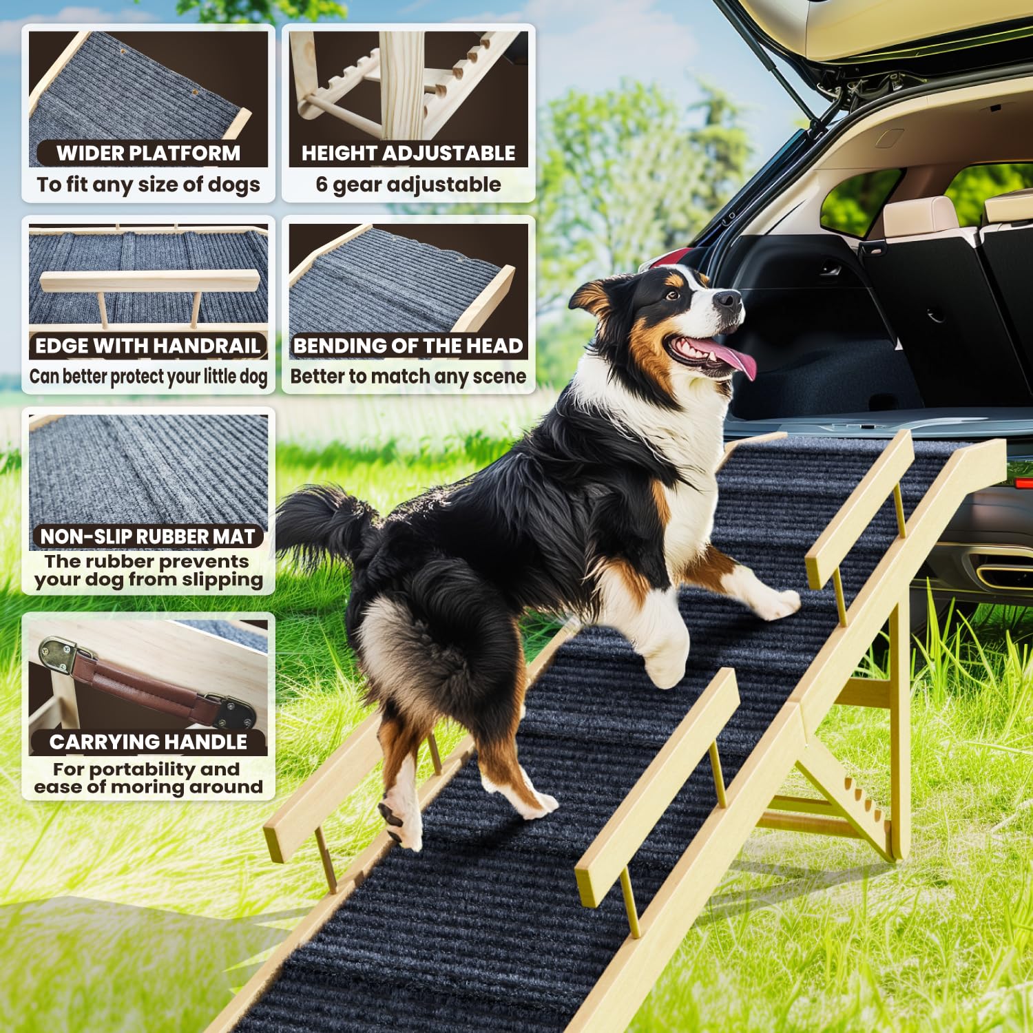 Dog Ramp For Bed,Extra Long 64 Folding Pet Ramp Adjustable Height 24 To 30 Wooden Dog Ramp For Small Large Dogs To Get On