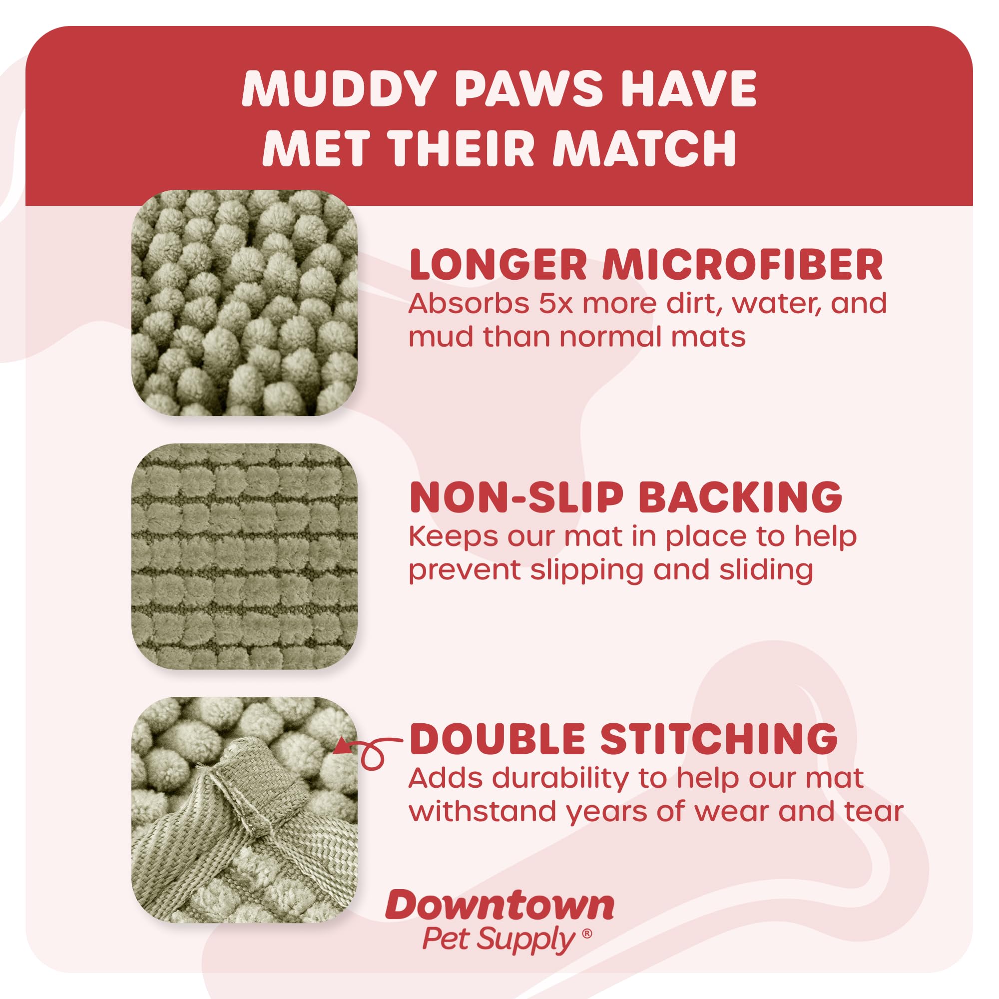 My Doggy Place Microfiber Dog Mat for Muddy Paws, 36 x 26 Oatmeal - Absorbent and Quick-Drying Dog Paw Cleaning Mat, Washer and
